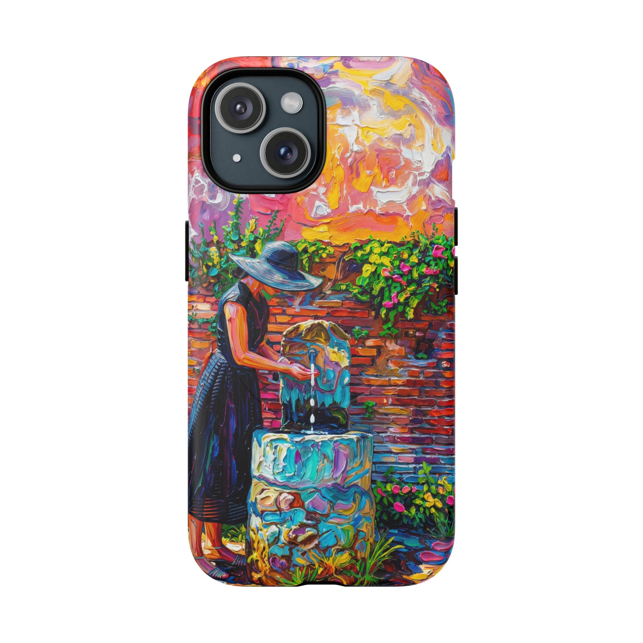 Artistic Garden iPhone Case | Woman at Fountain Tough MagSafe Case