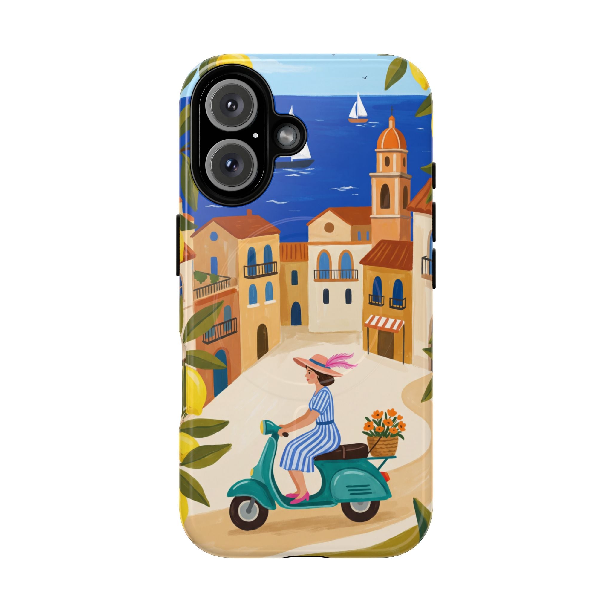 Mediterranean Scooter MagSafe iPhone Case | Coastal Lemon Grove Design