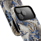 Custodia MagSafe per iPhone Drago Zodiaco Asiatico | Lussuosa Custodia Protettiva in Porcellana Blu e Bianca | Regalo Anno del Drago