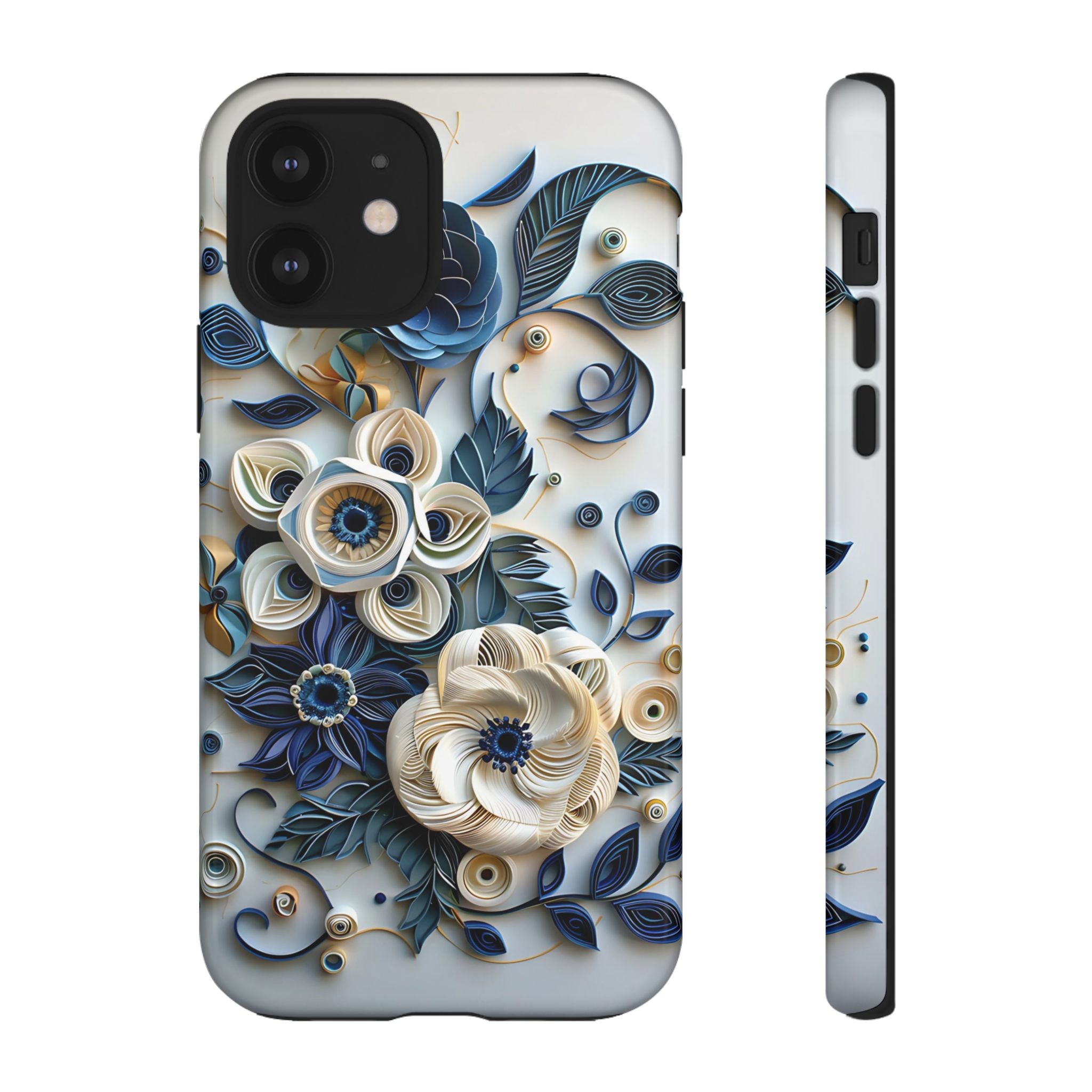 Floral Quilled Art iPhone Case — Blue & Cream Decorative Protection