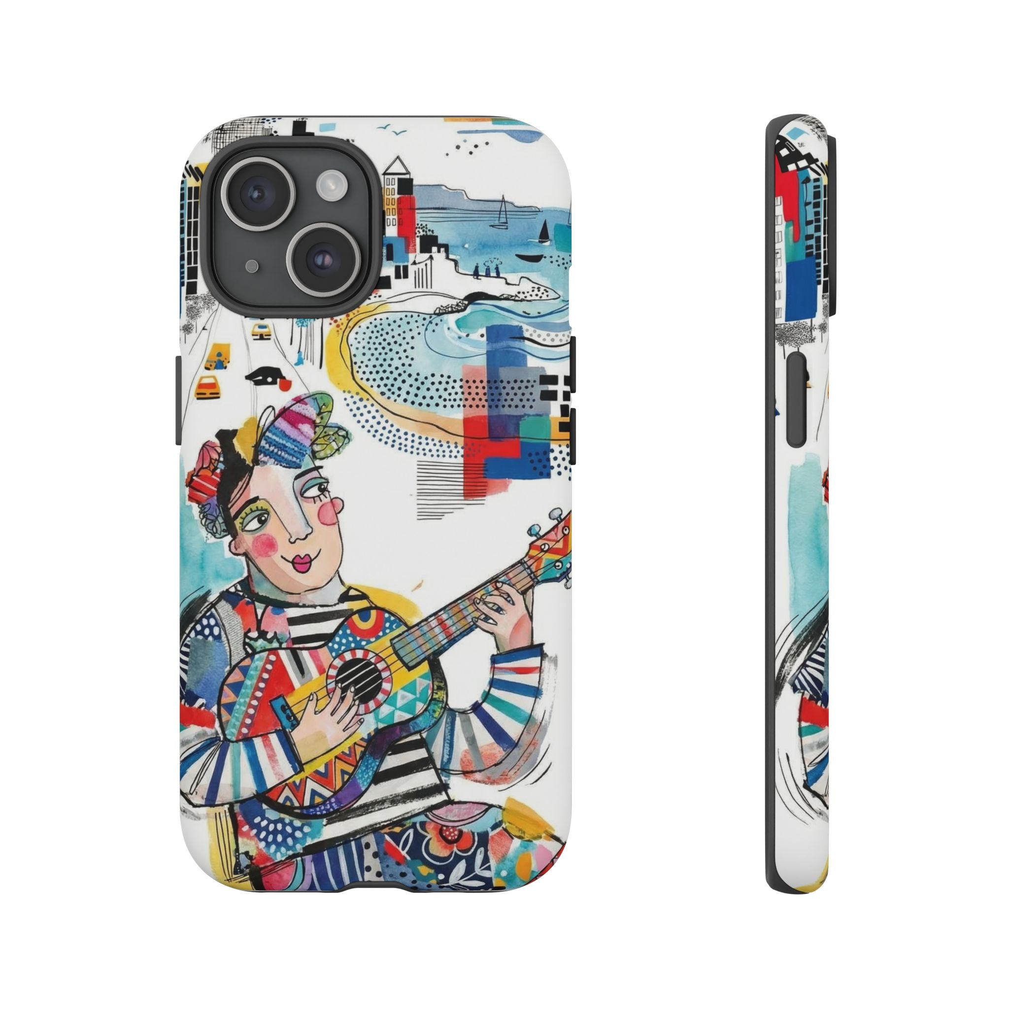 Artistic Musician iPhone Case | Colorful Guitar Cityscape Tough Case