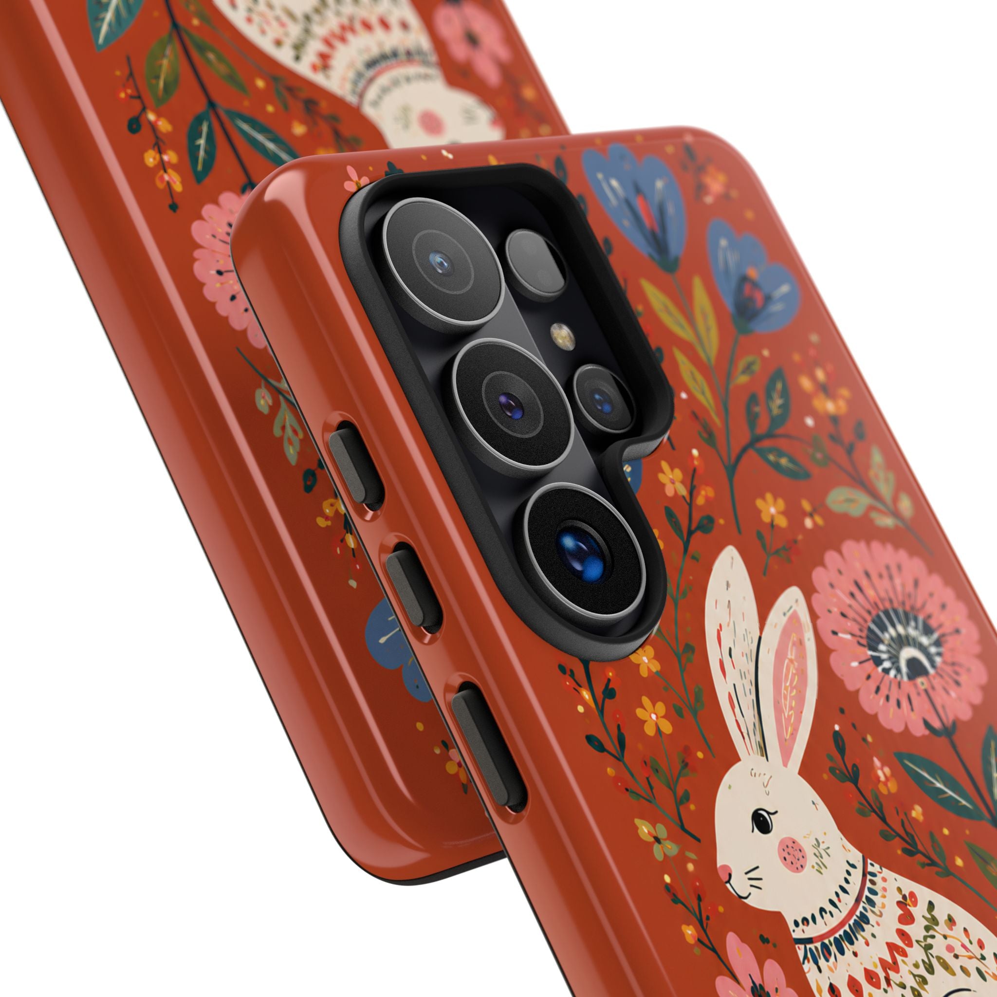 Floral Rabbit Tough Samsung Galaxy Phone Case | Protective Phone Case with Folk Art Bunny Design