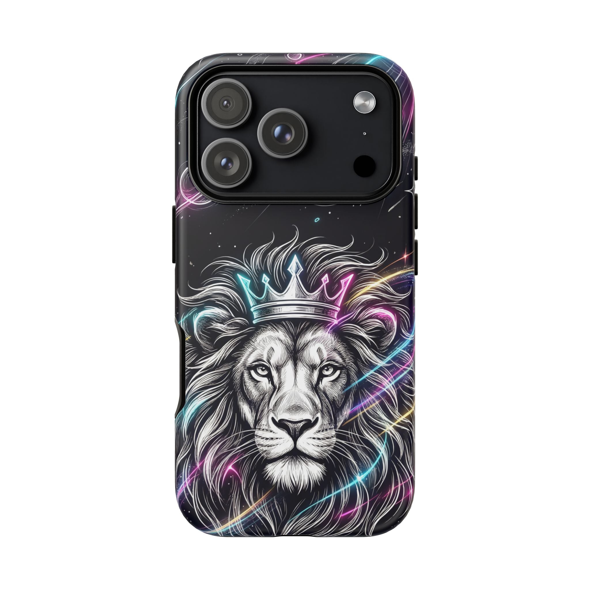 Galaxy Lion iPhone Case | Neon Crowned Lion Protective Case