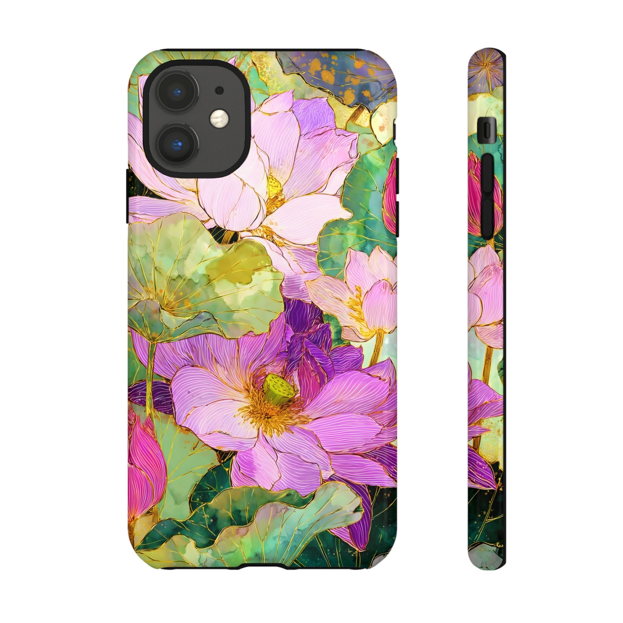 Floral Watercolor Tough iPhone Case | Pink Lotus Garden Protective Cover