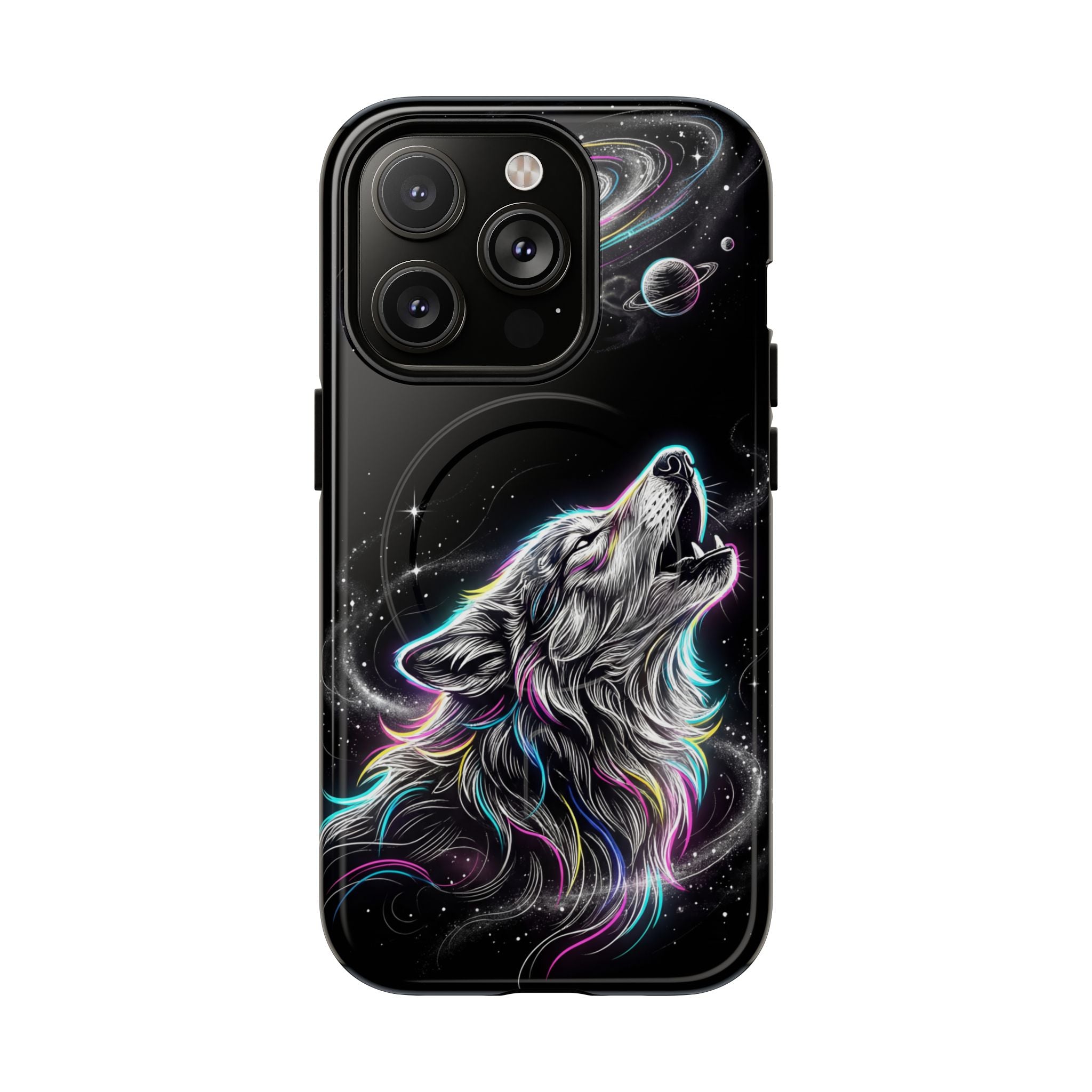 Wolf Galaxy Tough MagSafe iPhone Case | Colorful Howling Wolf Space Design