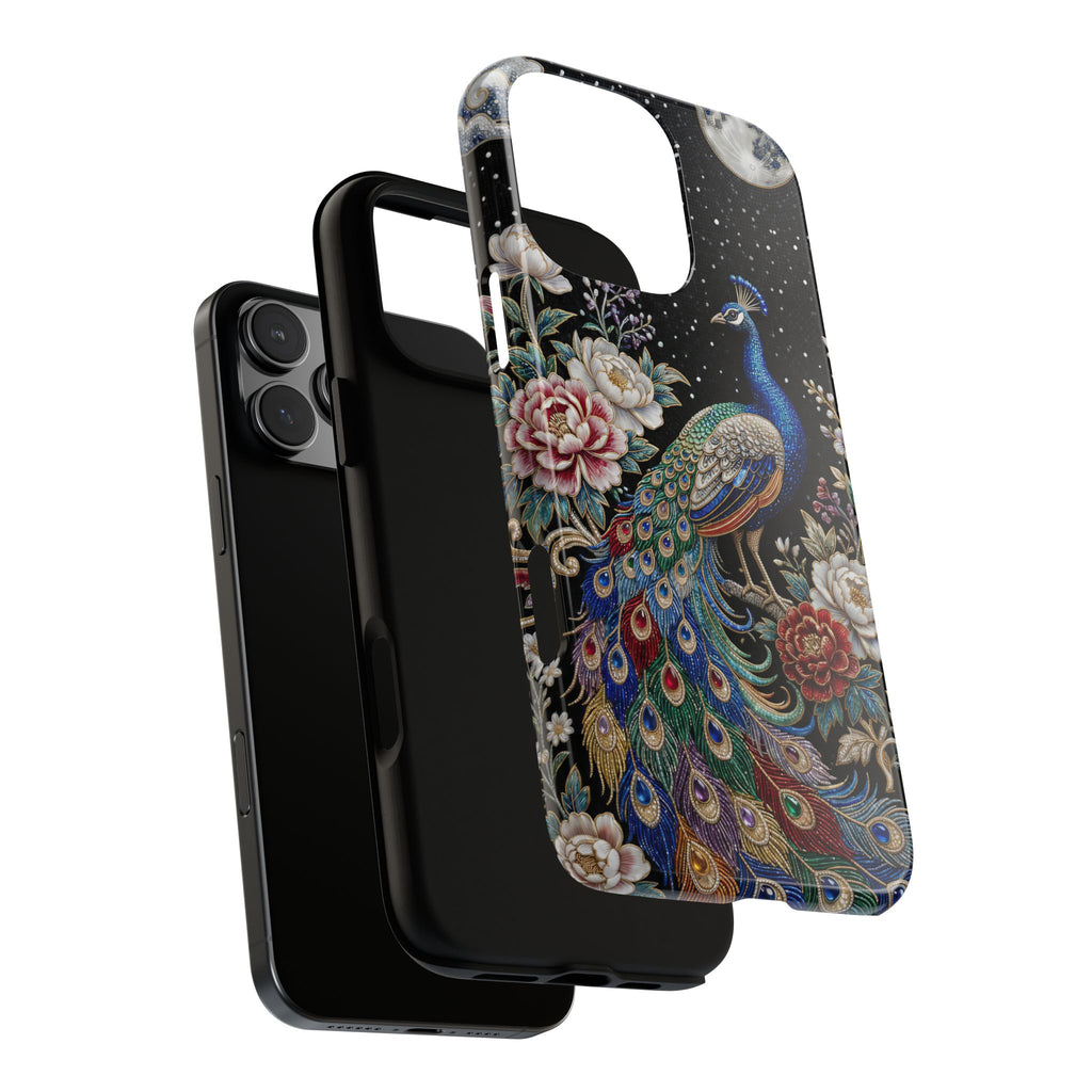 Peacock Moon Tough iPhone Case | Elegant Floral Phone Case
