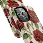 Custodia rigida per iPhone con motivo a rosa rossa — Protezione floreale vintage per iPhone
