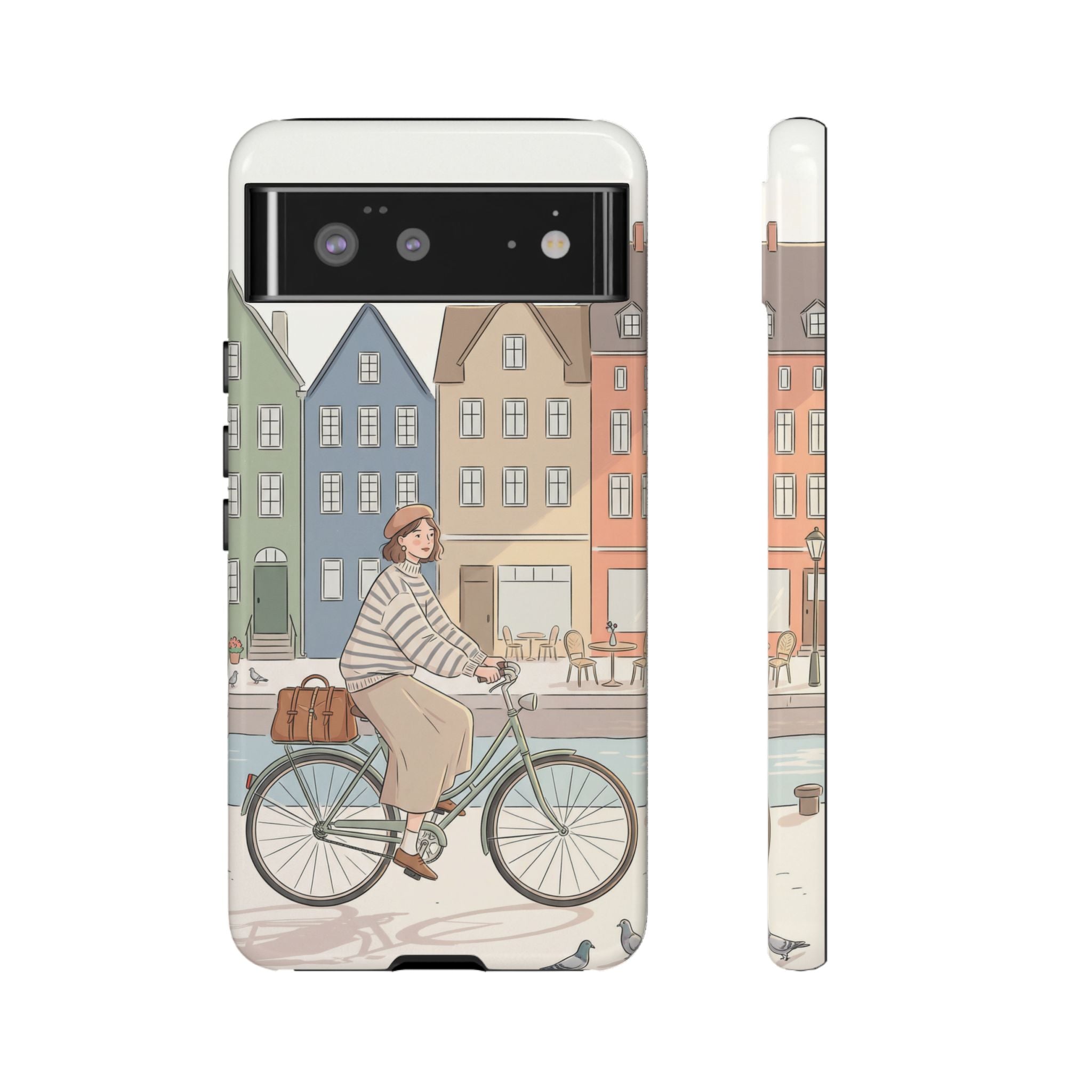 City Bike Google Pixel Phone Case | Cozy European Street Illustration Tough Cases