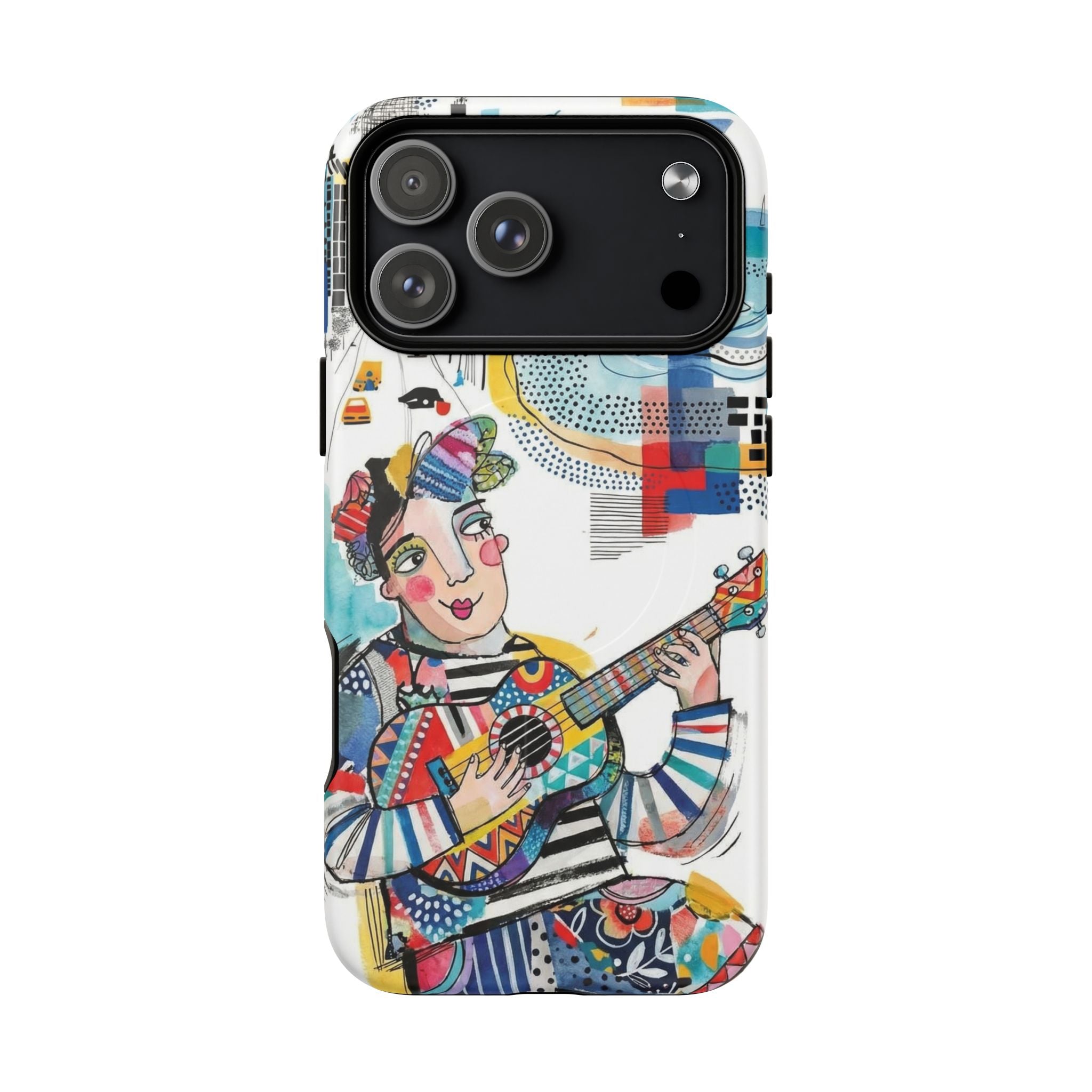 Artistic Musician MagSafe iPhone Case | Colorful Guitar Cityscape Tough Case