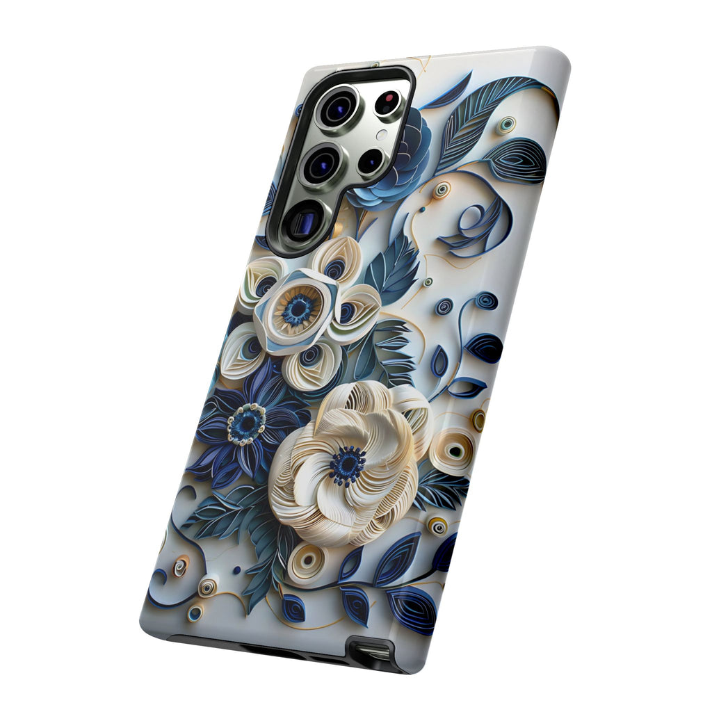 Floral Quilled Art Samsung Galaxy Case — Blue & Cream Decorative Protection