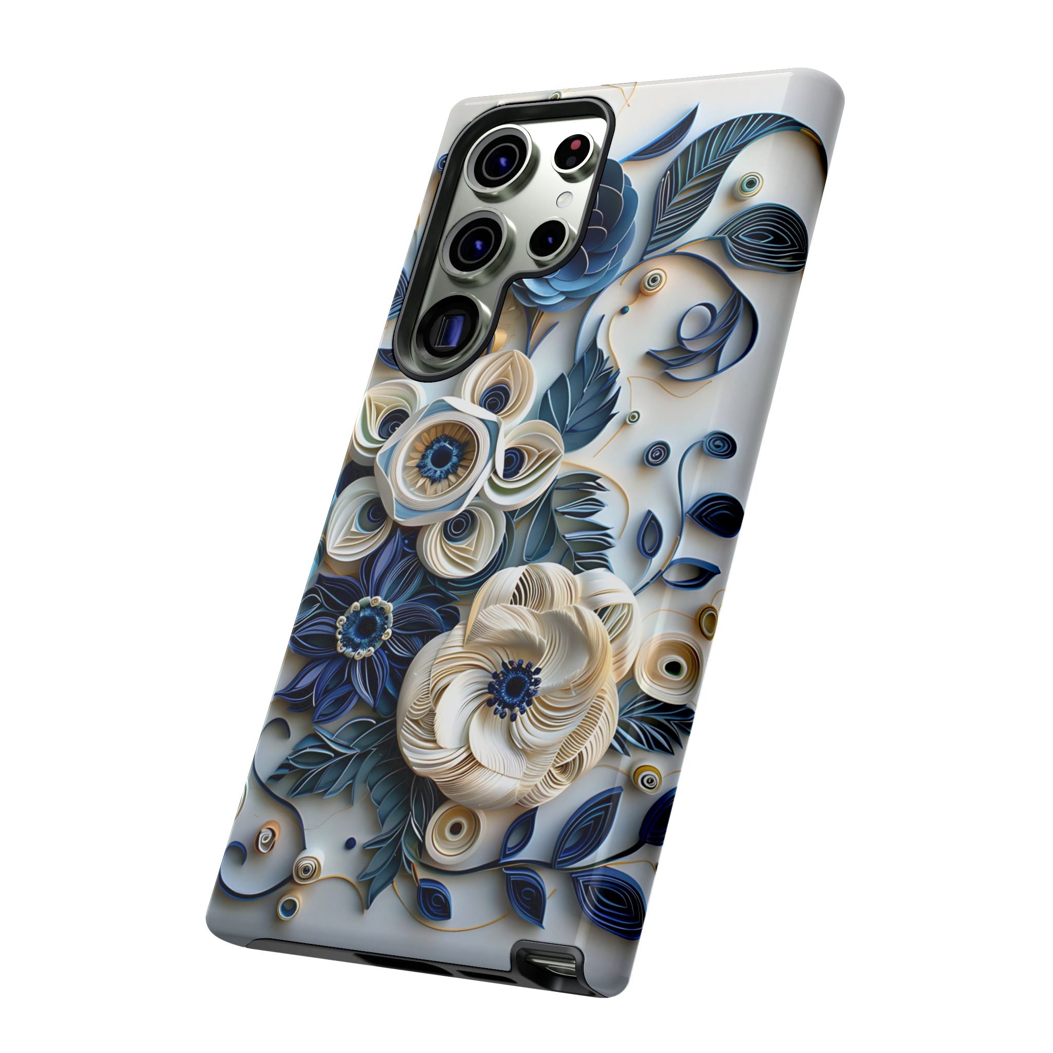 Floral Quilled Art Samsung Galaxy Case — Blue & Cream Decorative Protection