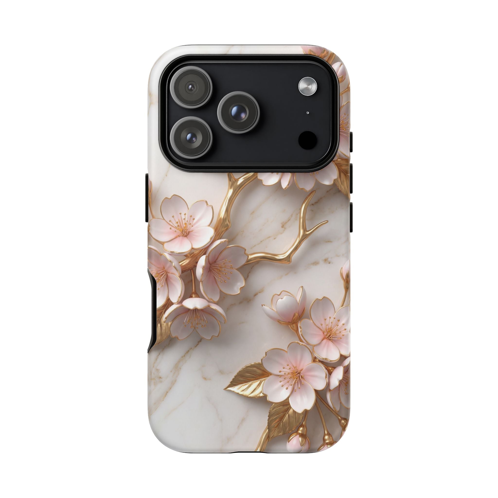 Floral Marble iPhone Case — Sakura Gold Cherry Blossom Tough Case