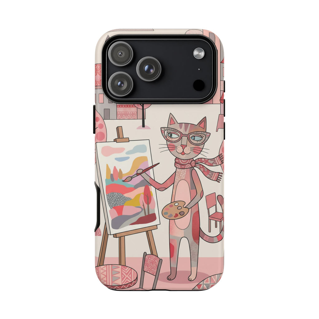 Artistic Cat iPhone Case | Painter Kitty Illustration Tough Case