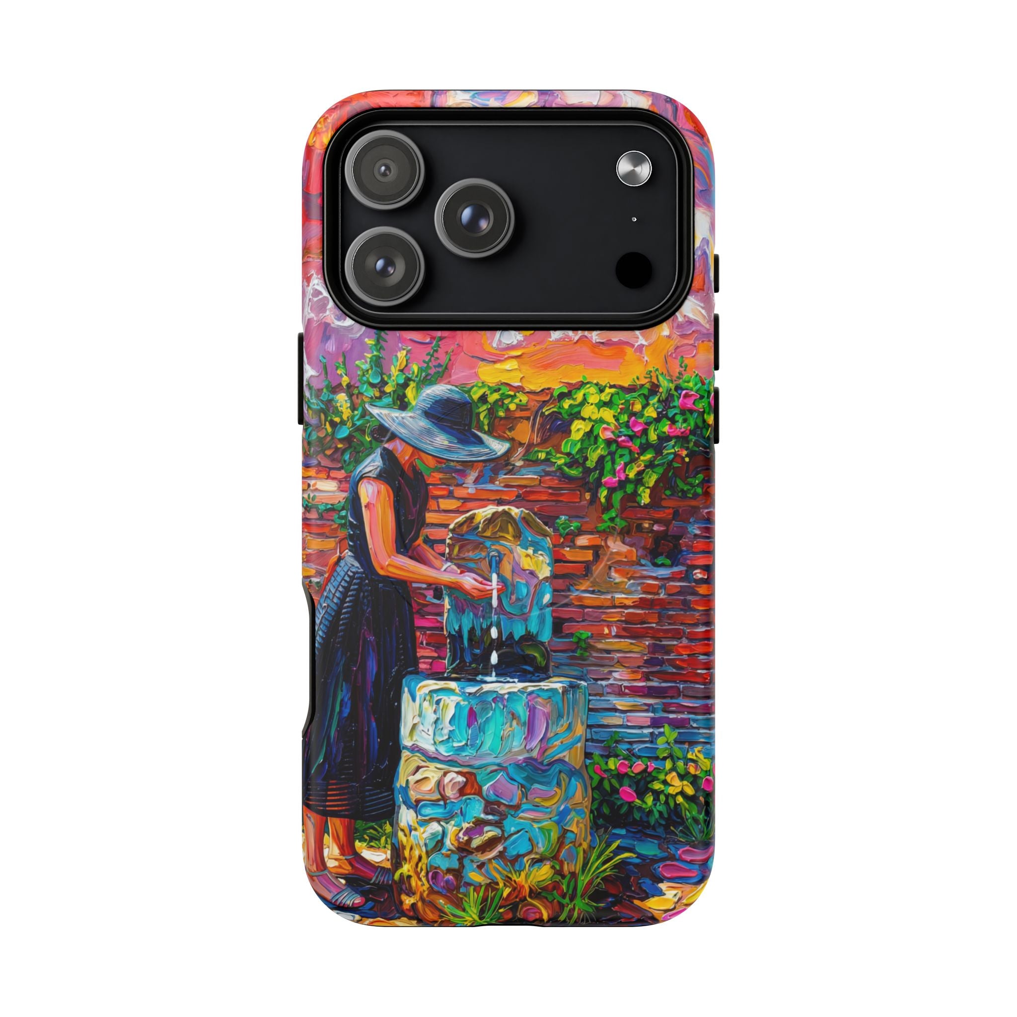 Artistic Garden iPhone Case | Woman at Fountain Tough MagSafe Case