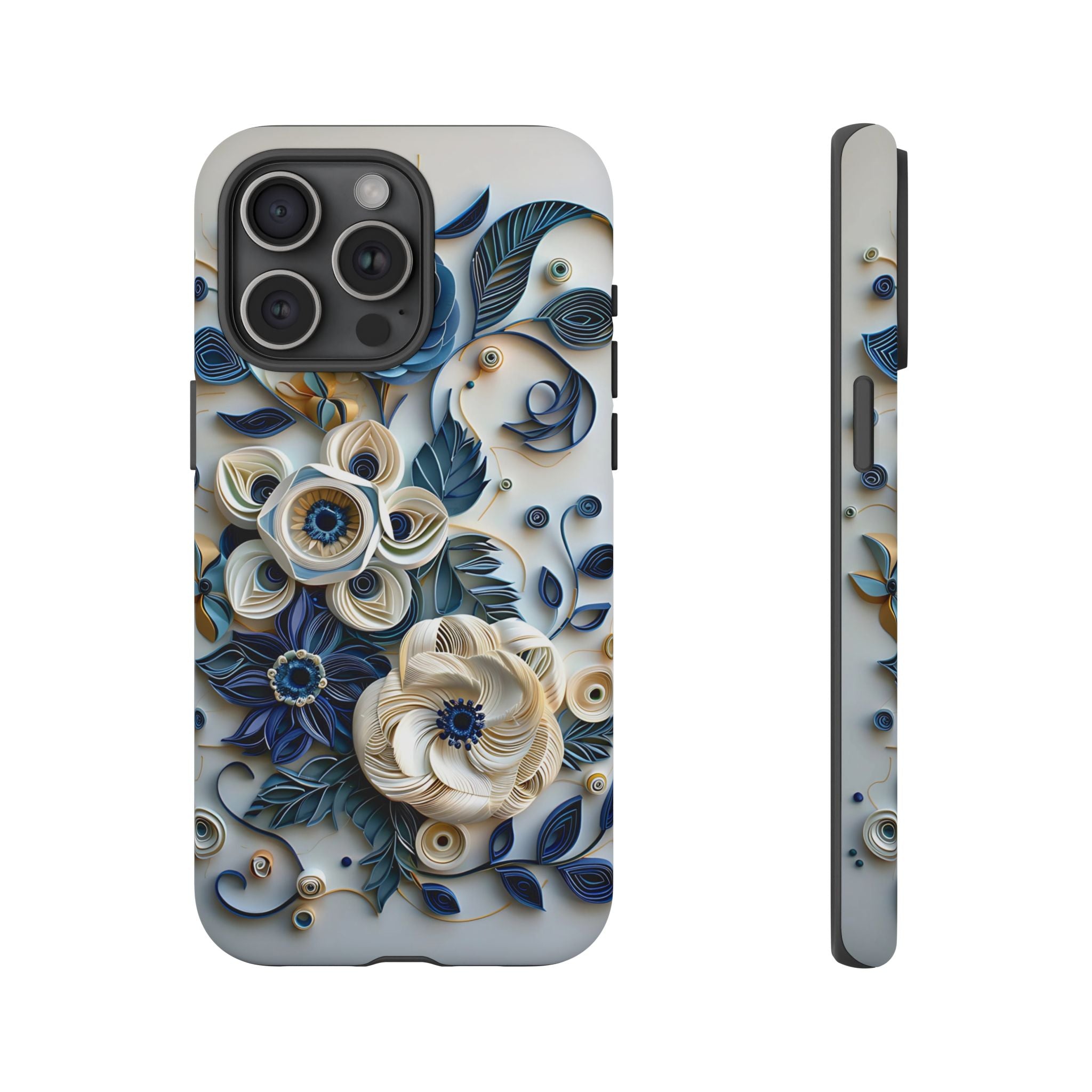 Floral Quilled Art iPhone Case — Blue & Cream Decorative Protection