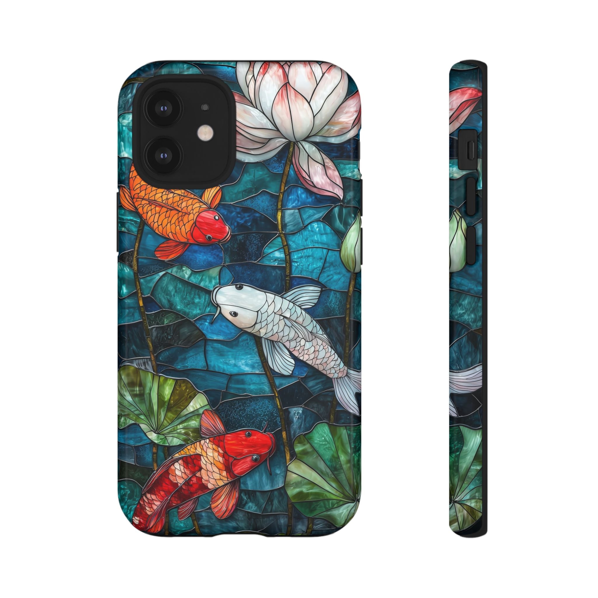 Koi Pond Tough iPhone Case — Stained Glass Lotus & Koi Design