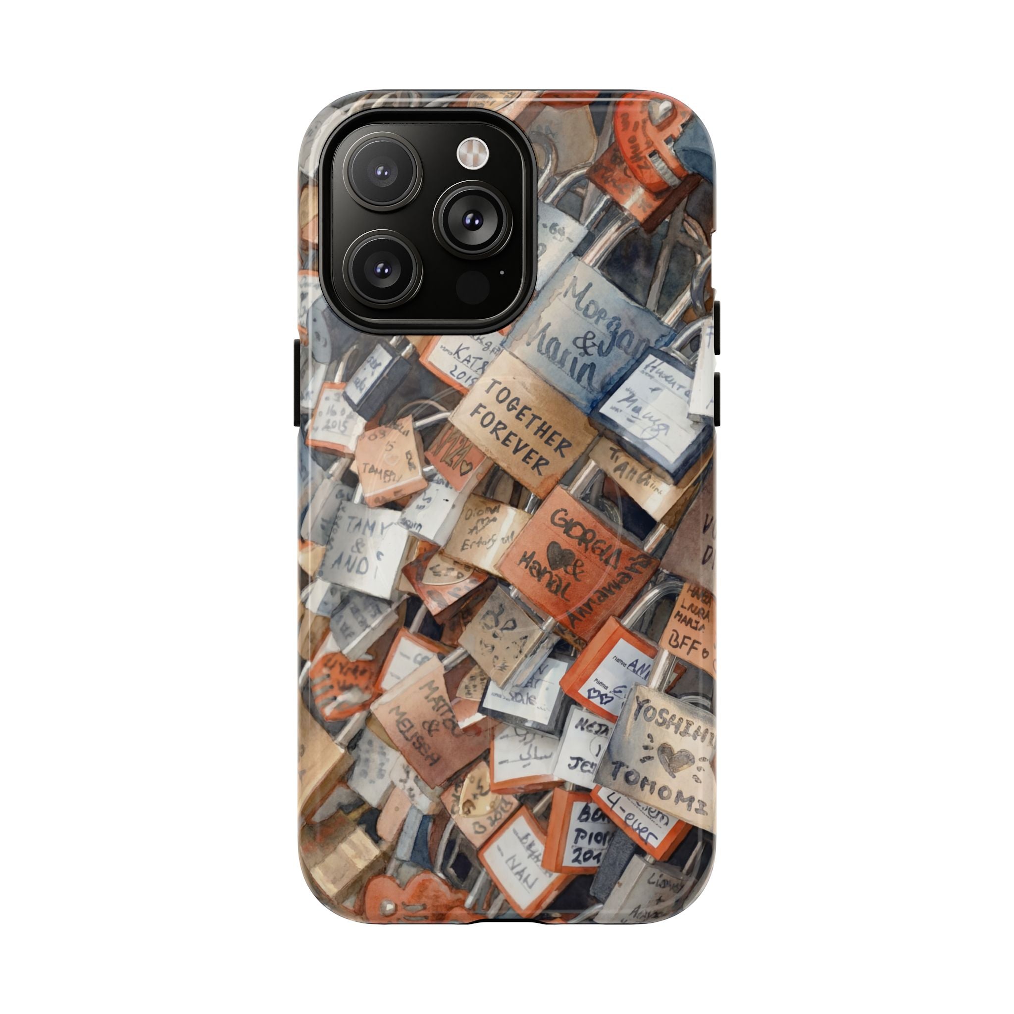 Custodia per iPhone MagSafe resistente con motivo collage di lucchetti dei desideri