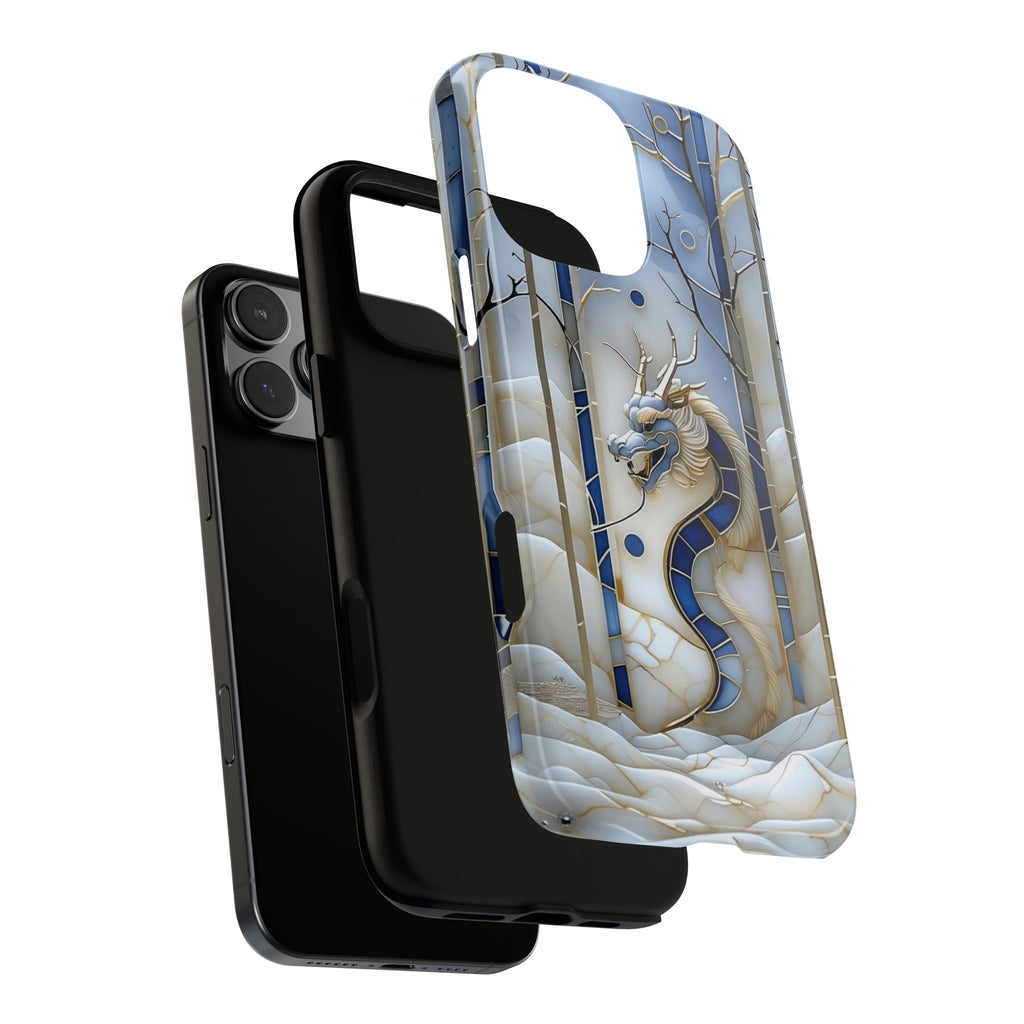 Dragon Stained Glass iPhone Case — Blue Winter Forest Protective Cover
