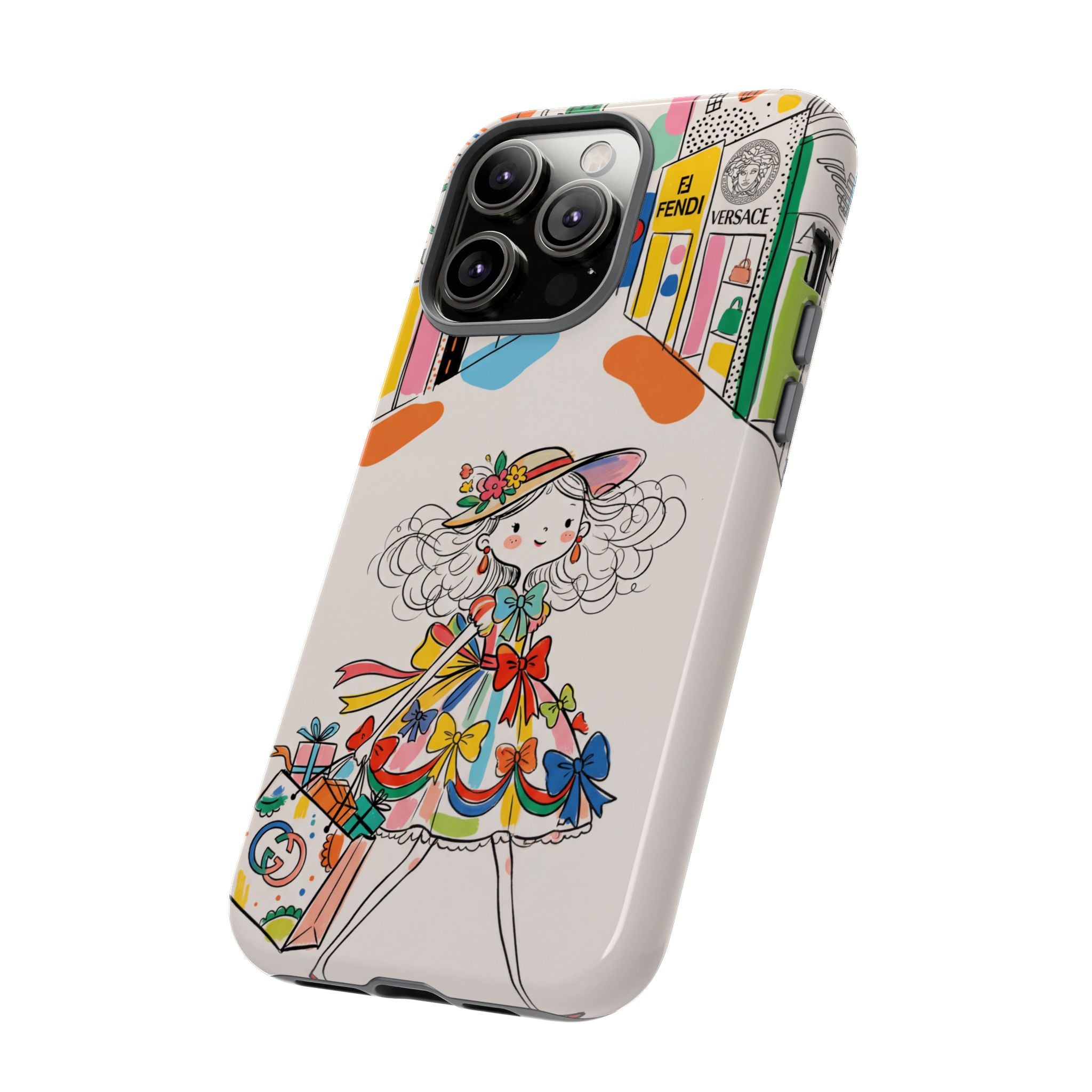 Cute Fashion Girl iPhone Case | Colourful Shopping Street Design