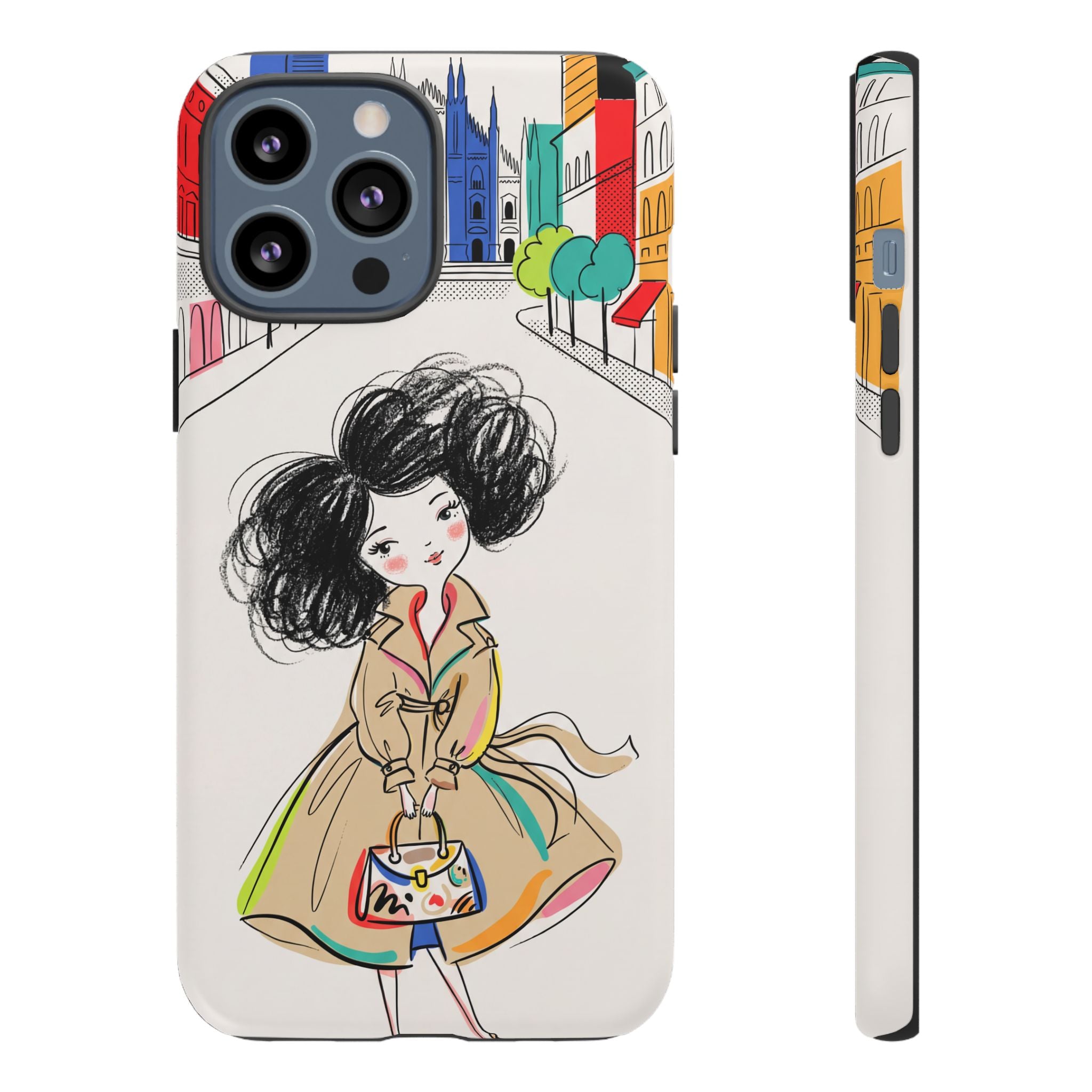 Illustrated Trench Coat Fashion Chic City Girl iPhone Case