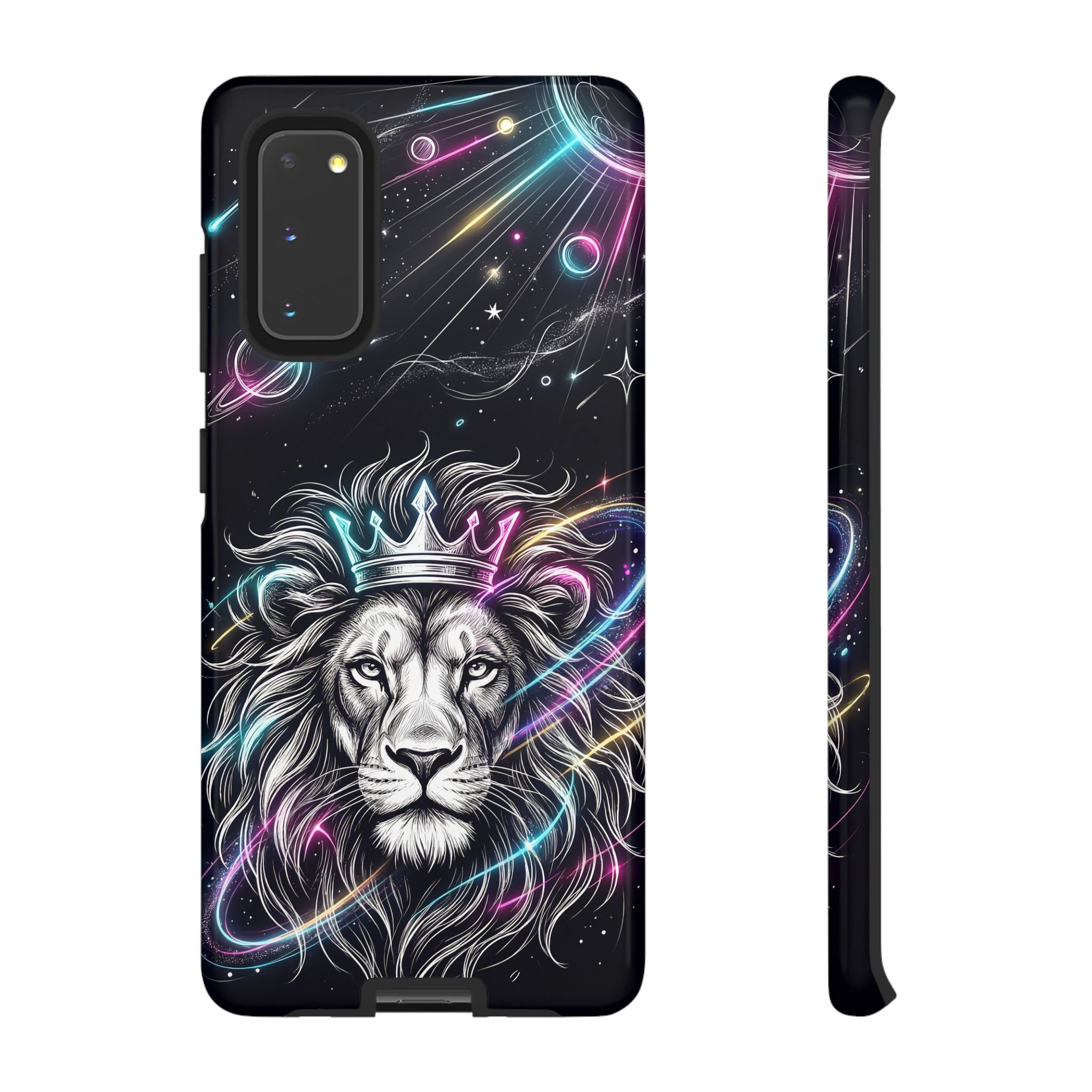 Galaxy Lion Samsung Galaxy Phone Case | Neon Crowned Lion Protective Case