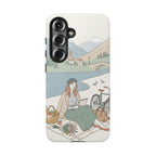 Scenic Picnic Samsung Galaxy Phone Case | Vintage Bicycle & Mountain Illustration