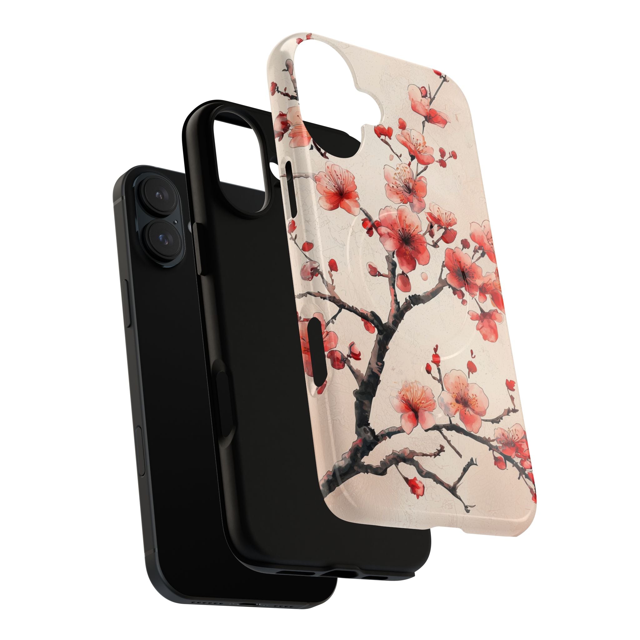 Cover MagSafe per iPhone con fiori di ciliegio | Motivo ramo floreale rosa