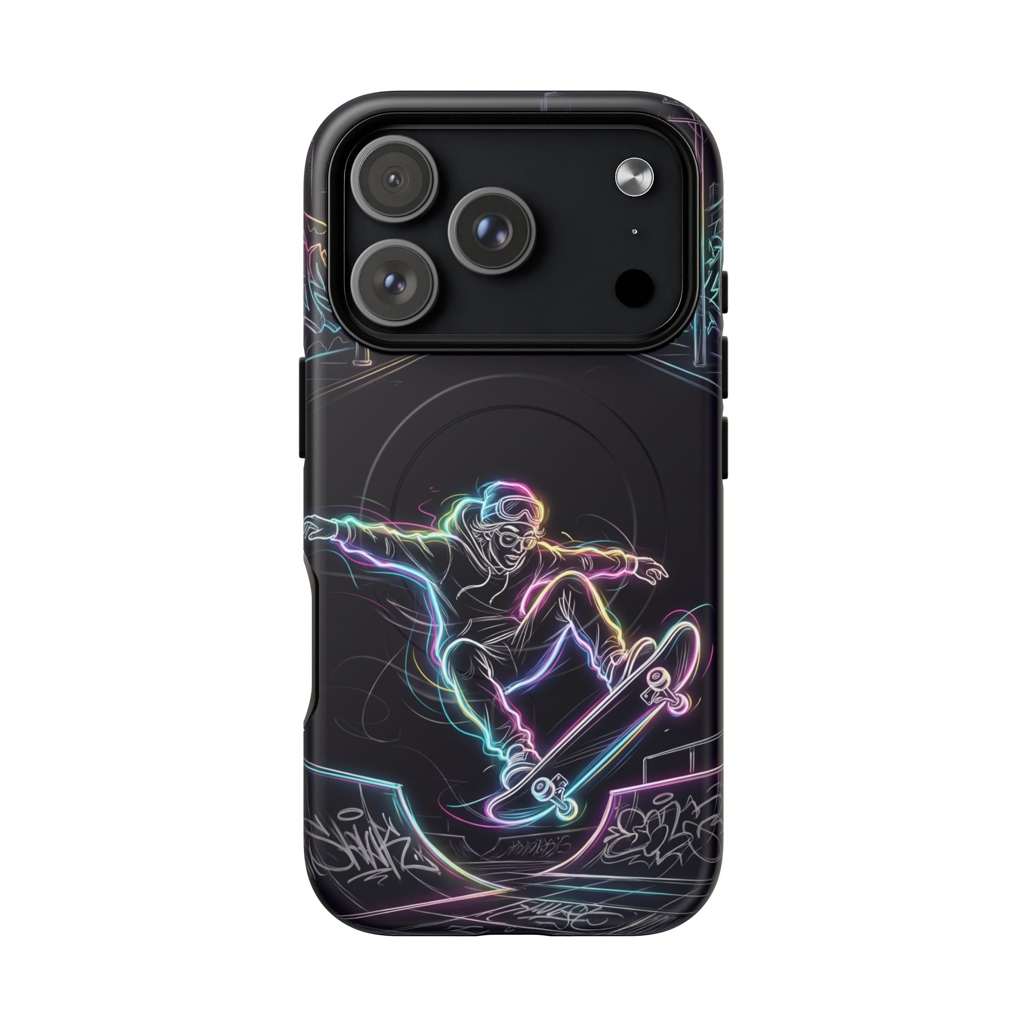 Neon Skateboard MagSafe iPhone Case | Glow Skatepark Protective Cover