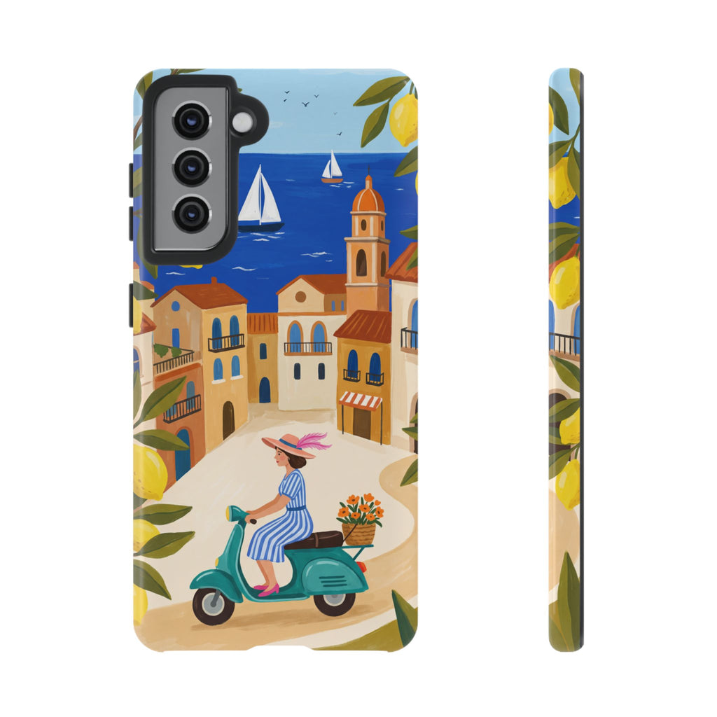 Mediterranean Scooter Samsung Galaxy Phone Case | Coastal Lemon Grove Design