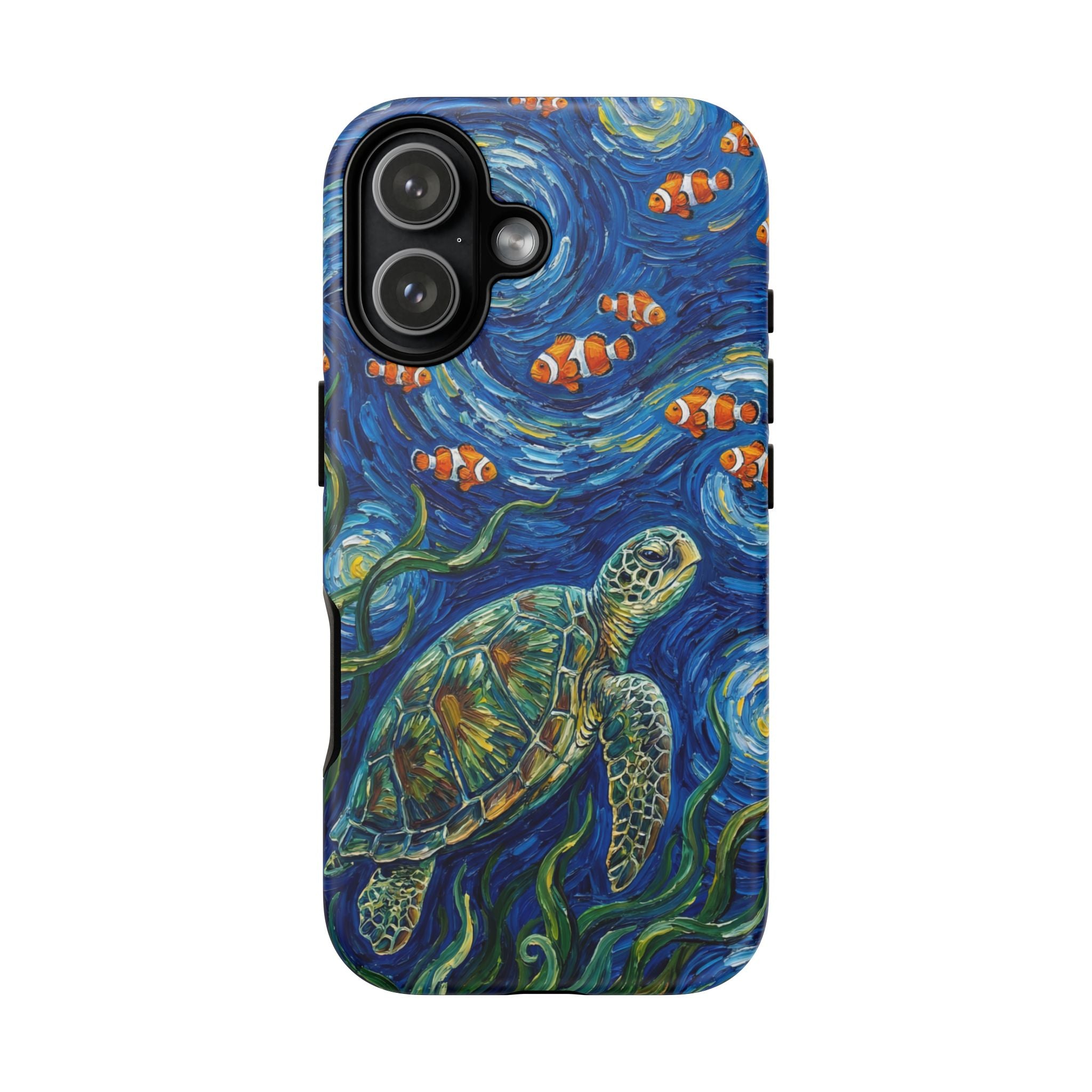 Sea Turtle & Clownfish Tough iPhone Case | Van Gogh Style Ocean Art