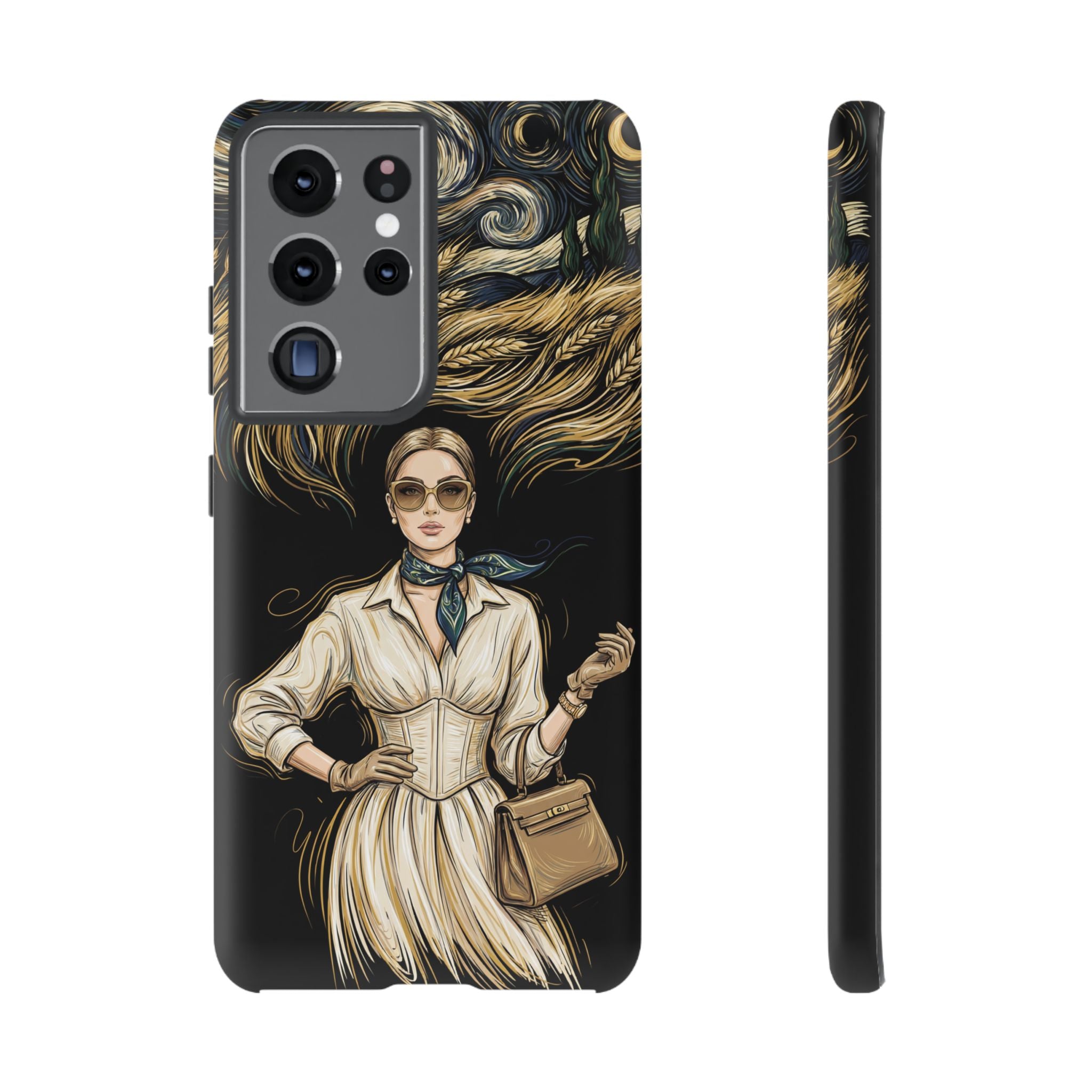 Vintage Elegance Samsung Galaxy Phone Case | Retro Woman with Flowing Golden Hair