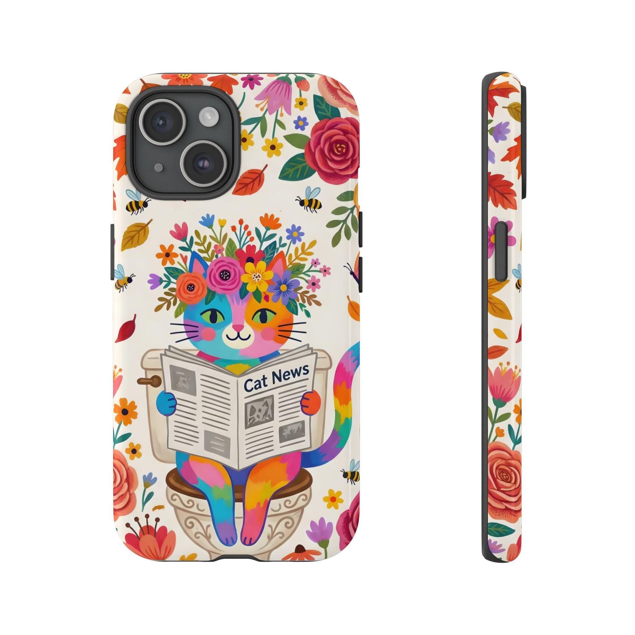 Floral Rainbow Cat iPhone Case | Cat News Design
