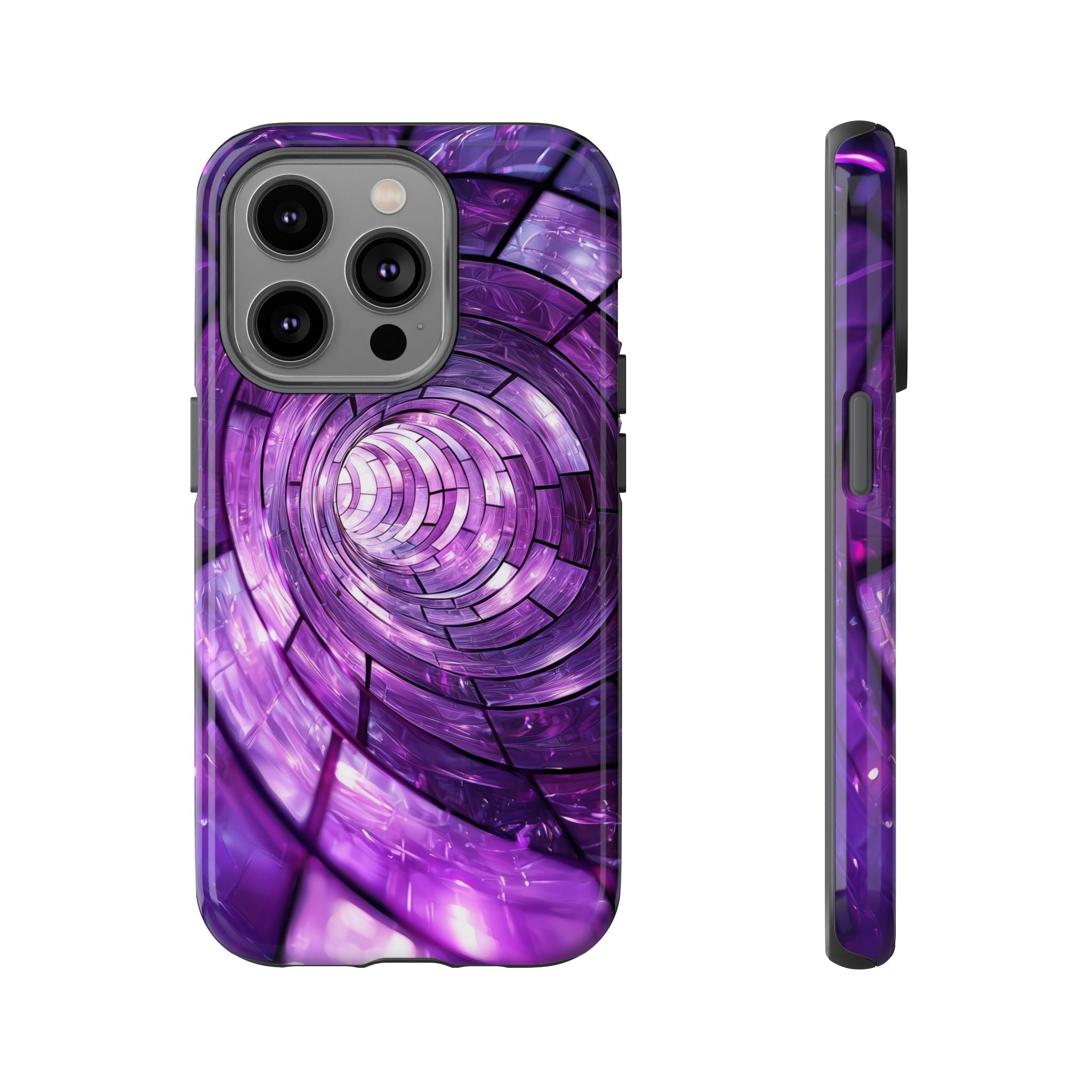 Purple Vortex Tough iPhone Case — Abstract Spiral Protective Cover