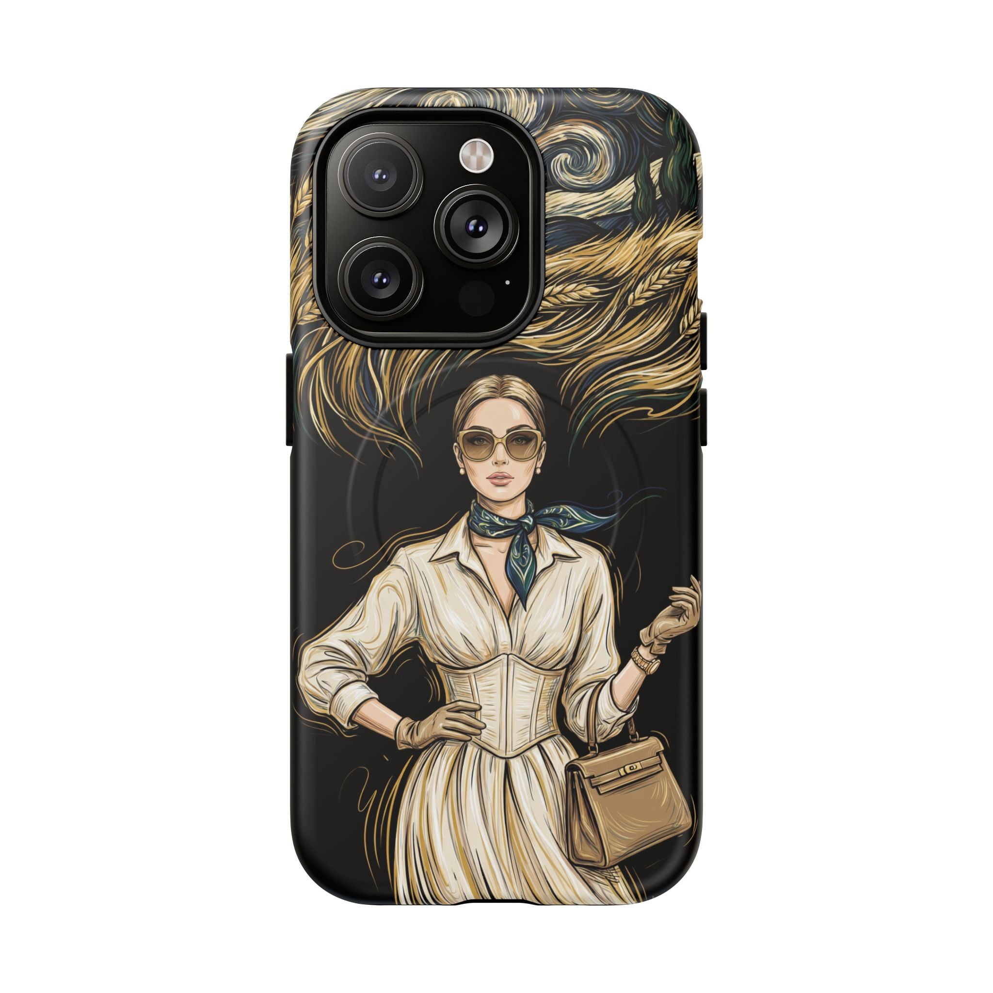 Vintage Elegance MagSafe iPhone Case | Retro Woman with Flowing Golden Hair