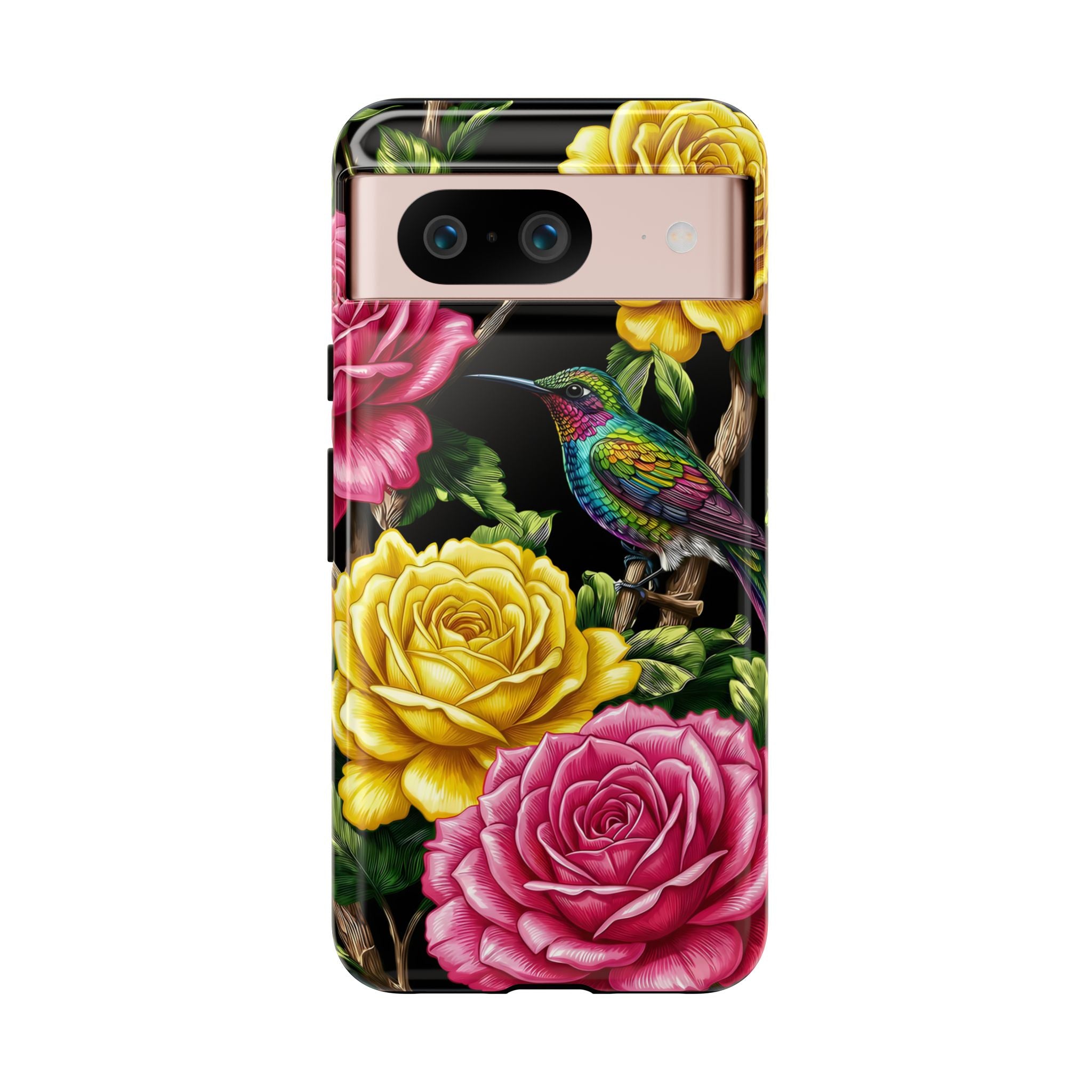 Floral Hummingbird Tough Google Pixel Phone Case | Vibrant Rose & Yellow Garden Protection
