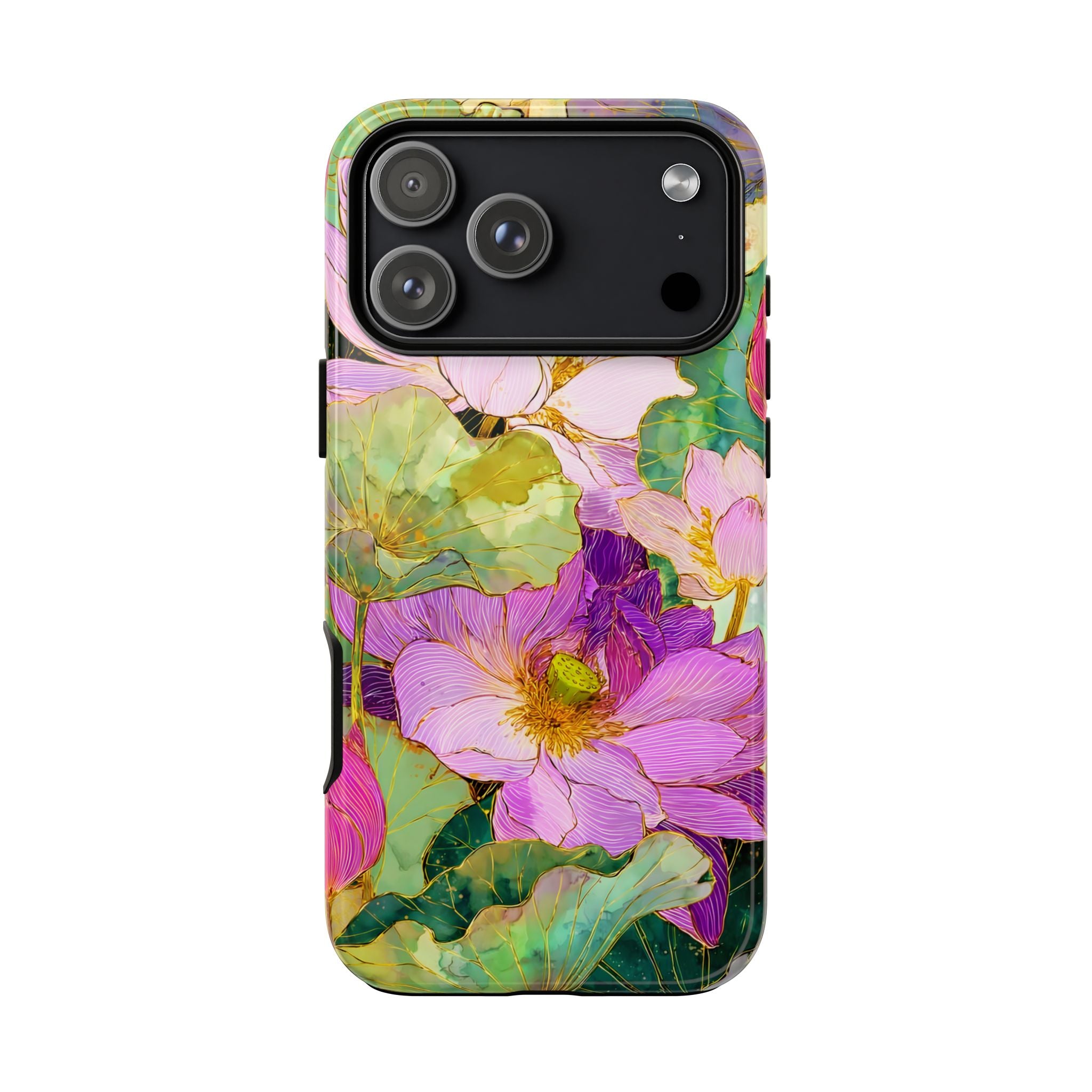 Floral Watercolor Tough iPhone Case | Pink Lotus Garden Protective Cover