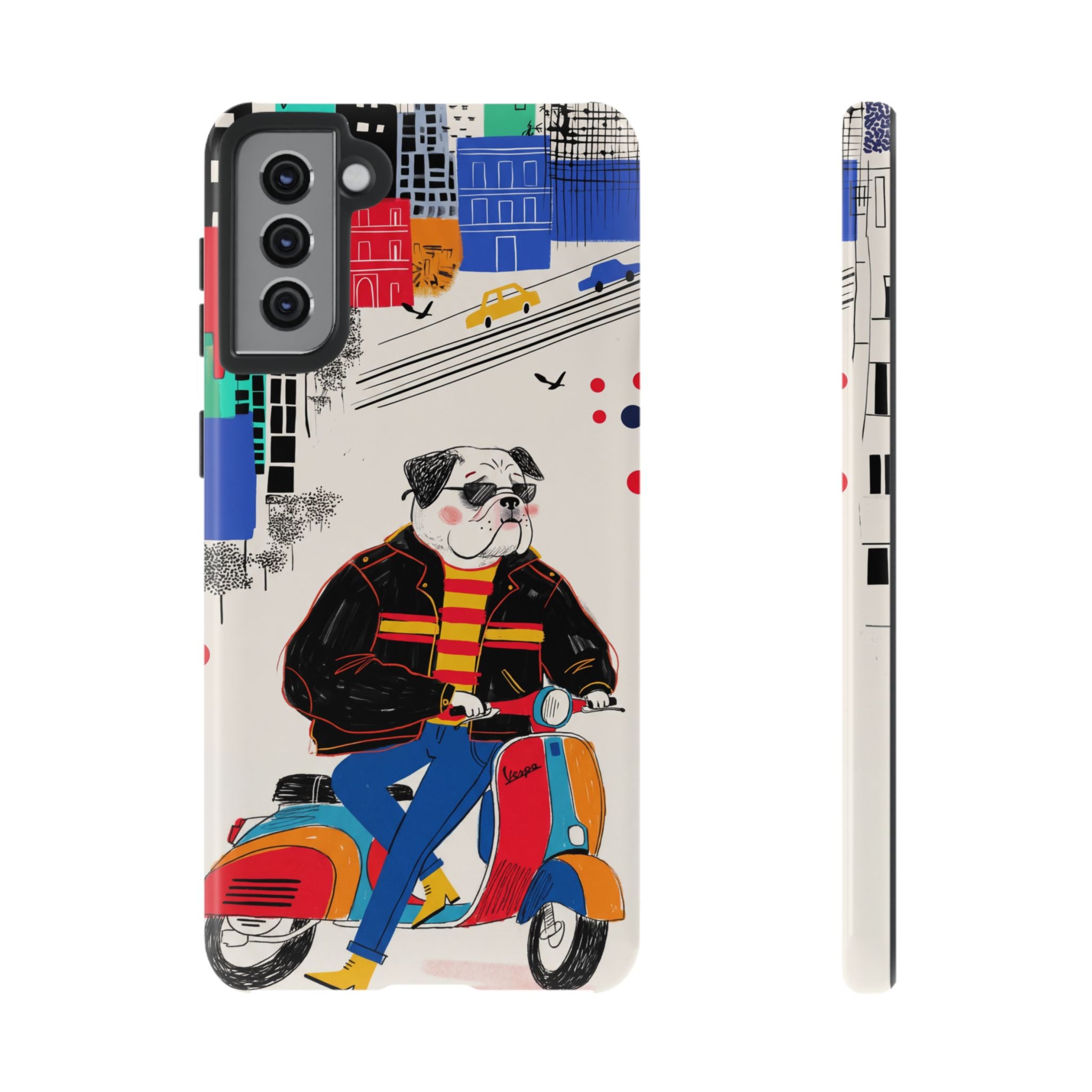 Bulldog Vespa Samsung Galaxy Phone Case | Retro Scooter Dog Protective Cover