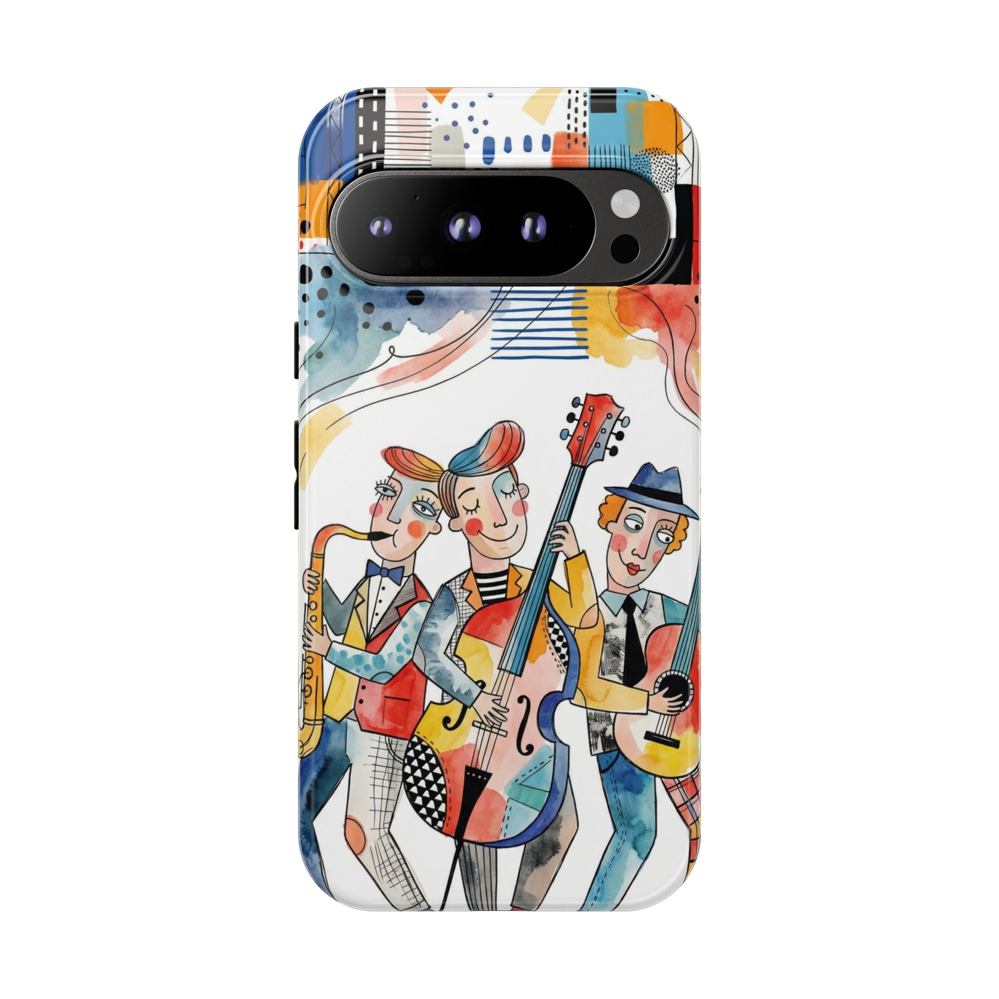 Musical Trio Illustrated Google Pixel Phone Case | Colorful Jazz Band Art Phone Cover
