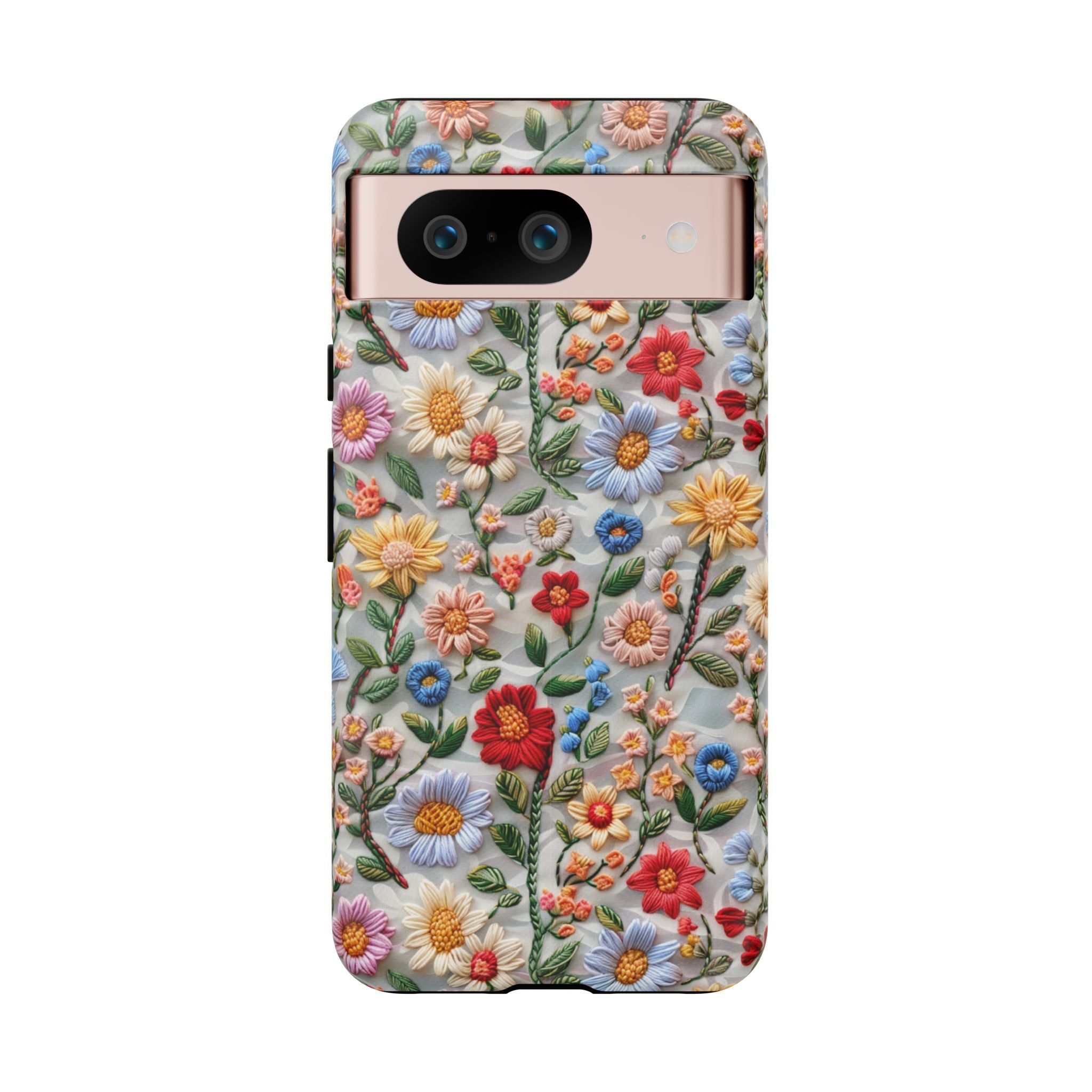 Floral Embroidered Pattern Tough Google Pixel Case — Colourful Daisy & Wildflower Design