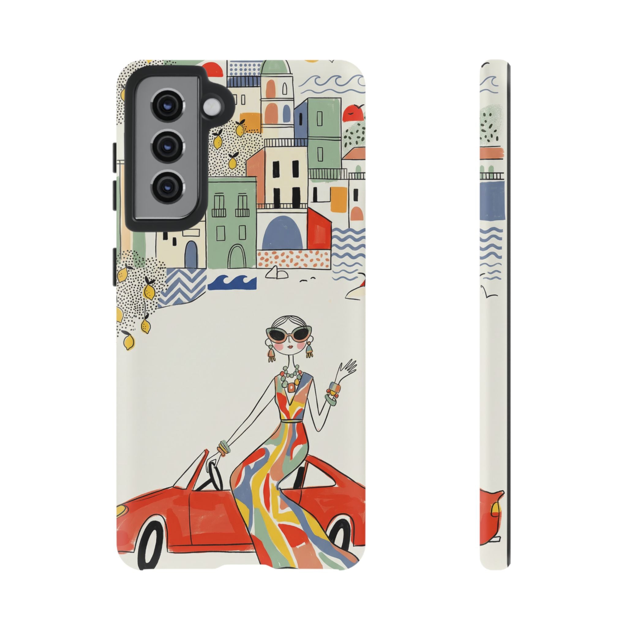Stylish Riviera Samsung Galaxy Phone Case | Chic Retro Woman in Convertible Design