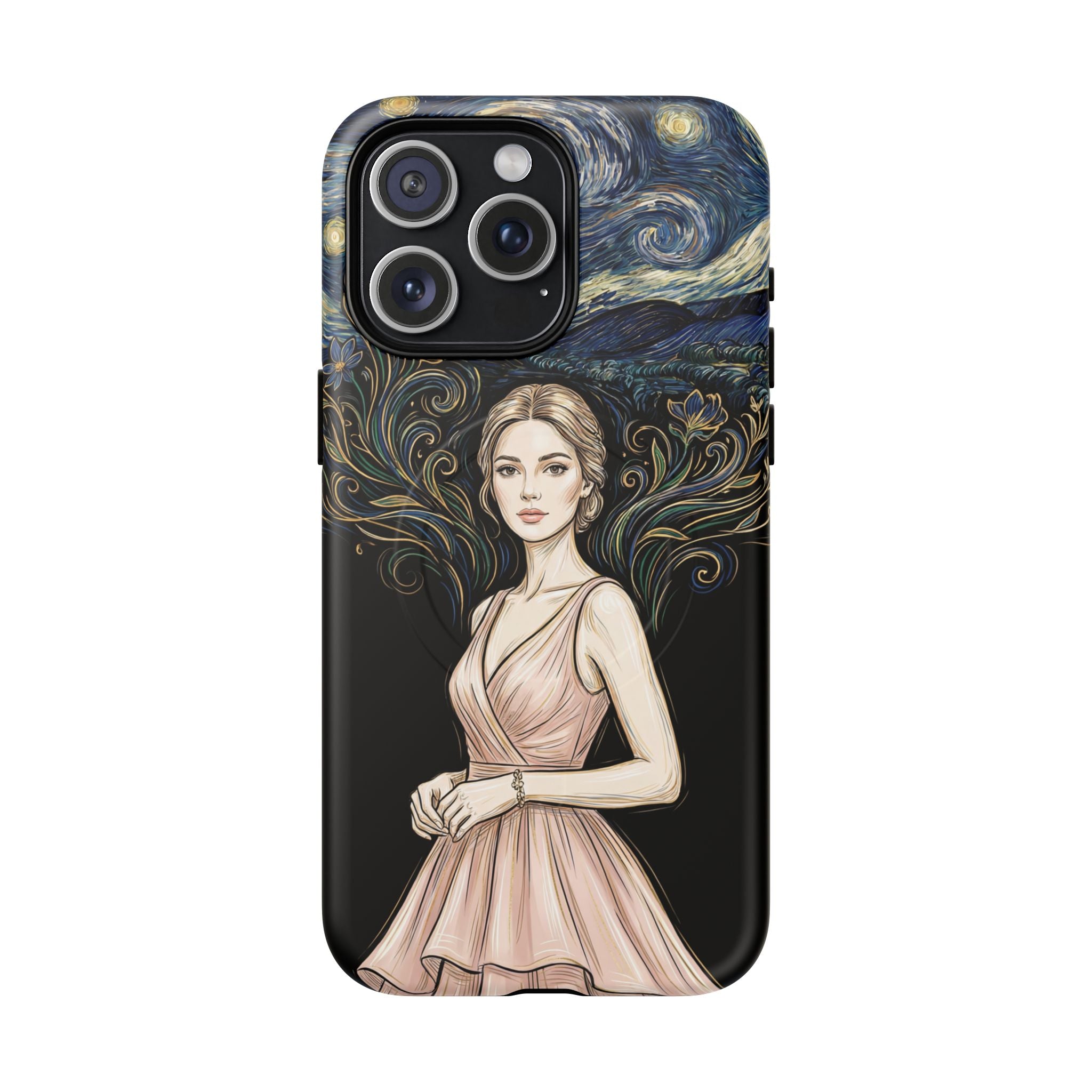 Art Nouveau Starry Night MagSafe iPhone Case | Elegant Woman Illustration Tough Case