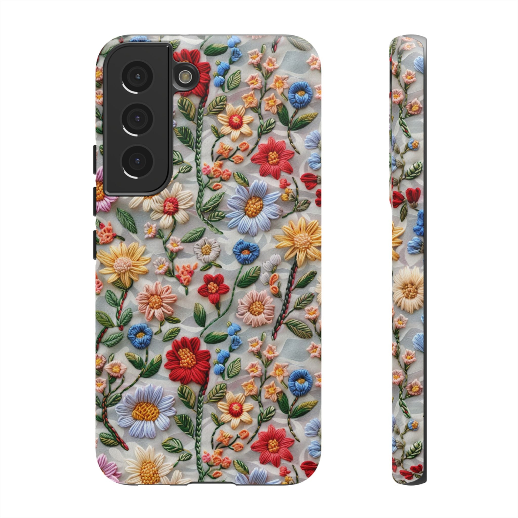 Floral Embroidered Pattern Tough Samsung Galaxy Case — Colourful Daisy & Wildflower Design