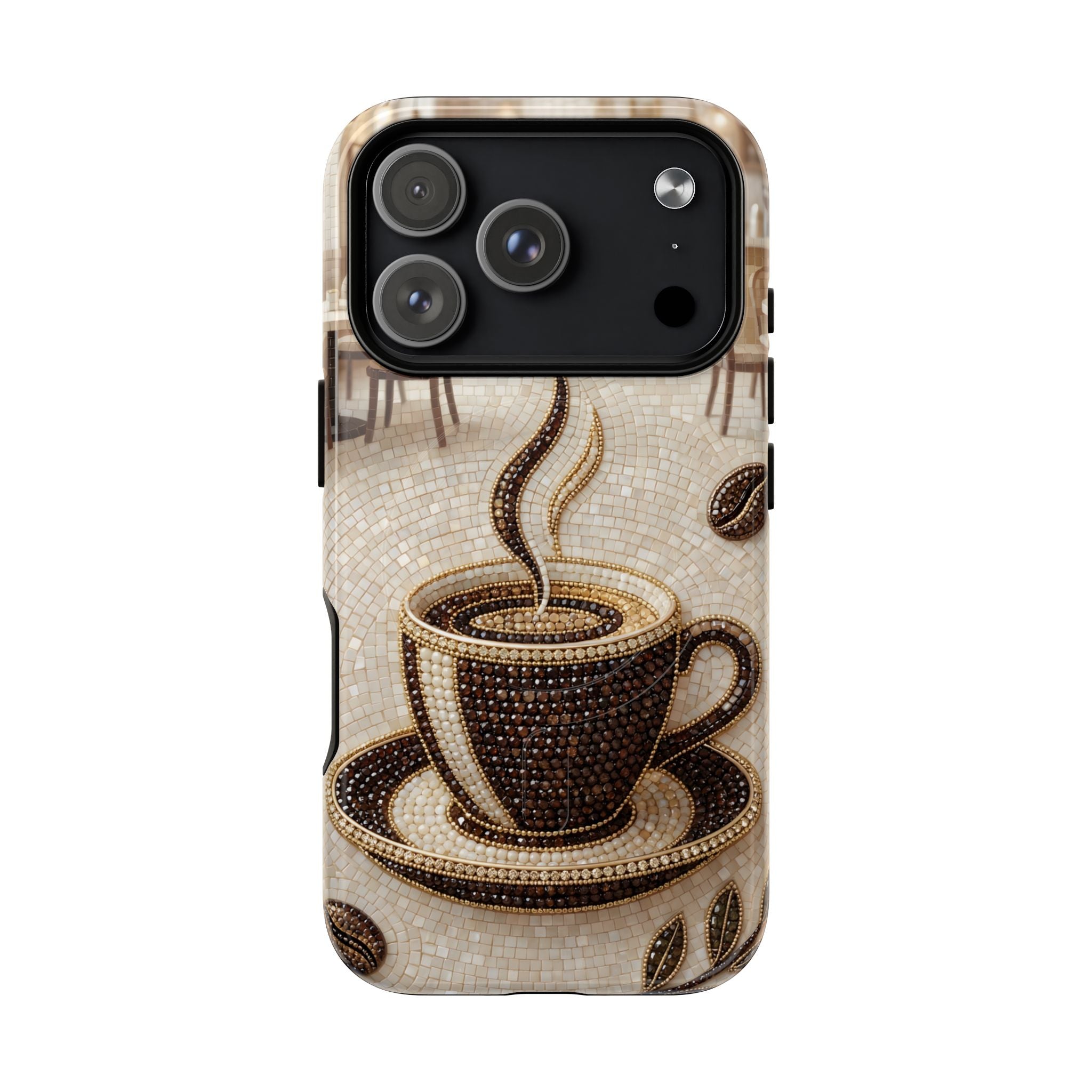Coffee Mosaic MagSafe iPhone Case - Steaming Cup Cafe Design