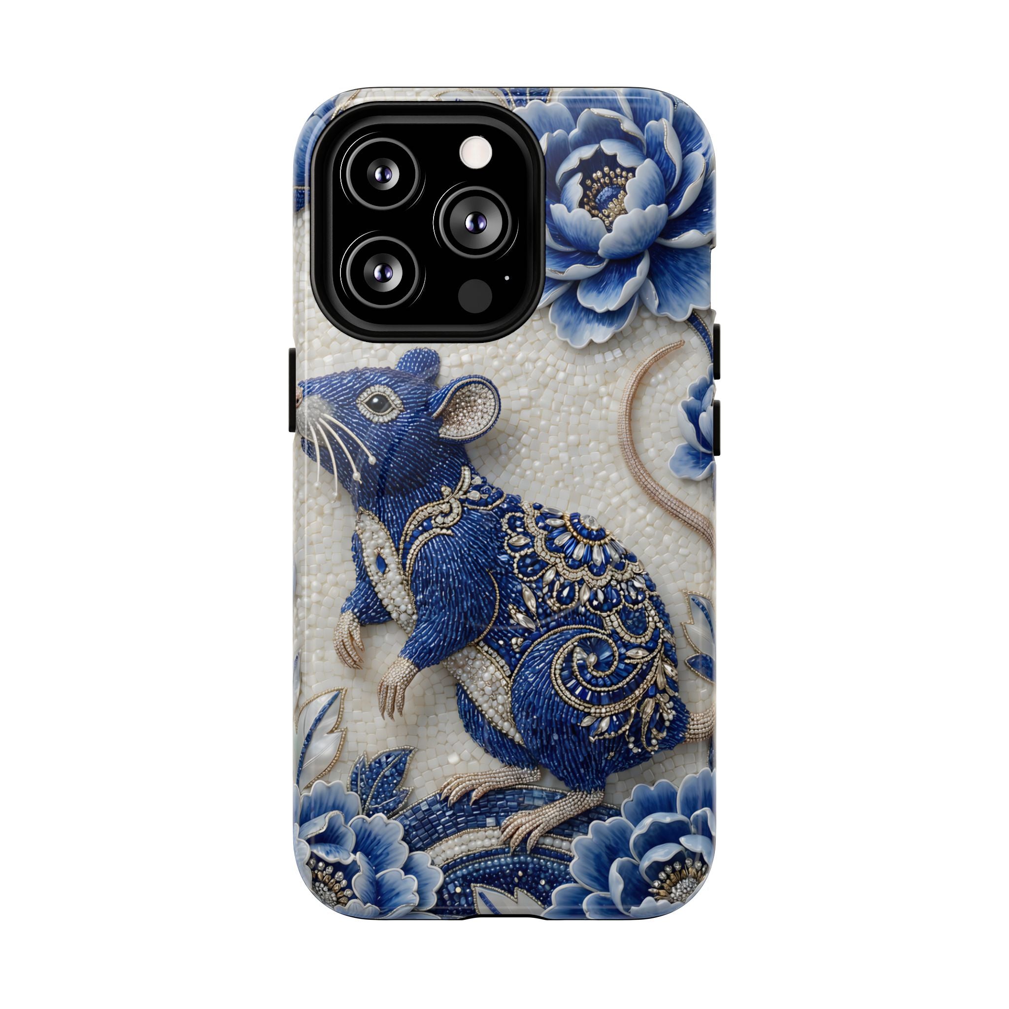 Asian Zodiac Rat MagSafe iPhone Case | Blue & White Porcelain Art Slim Protective iPhone Case | Year of the Rat Gift