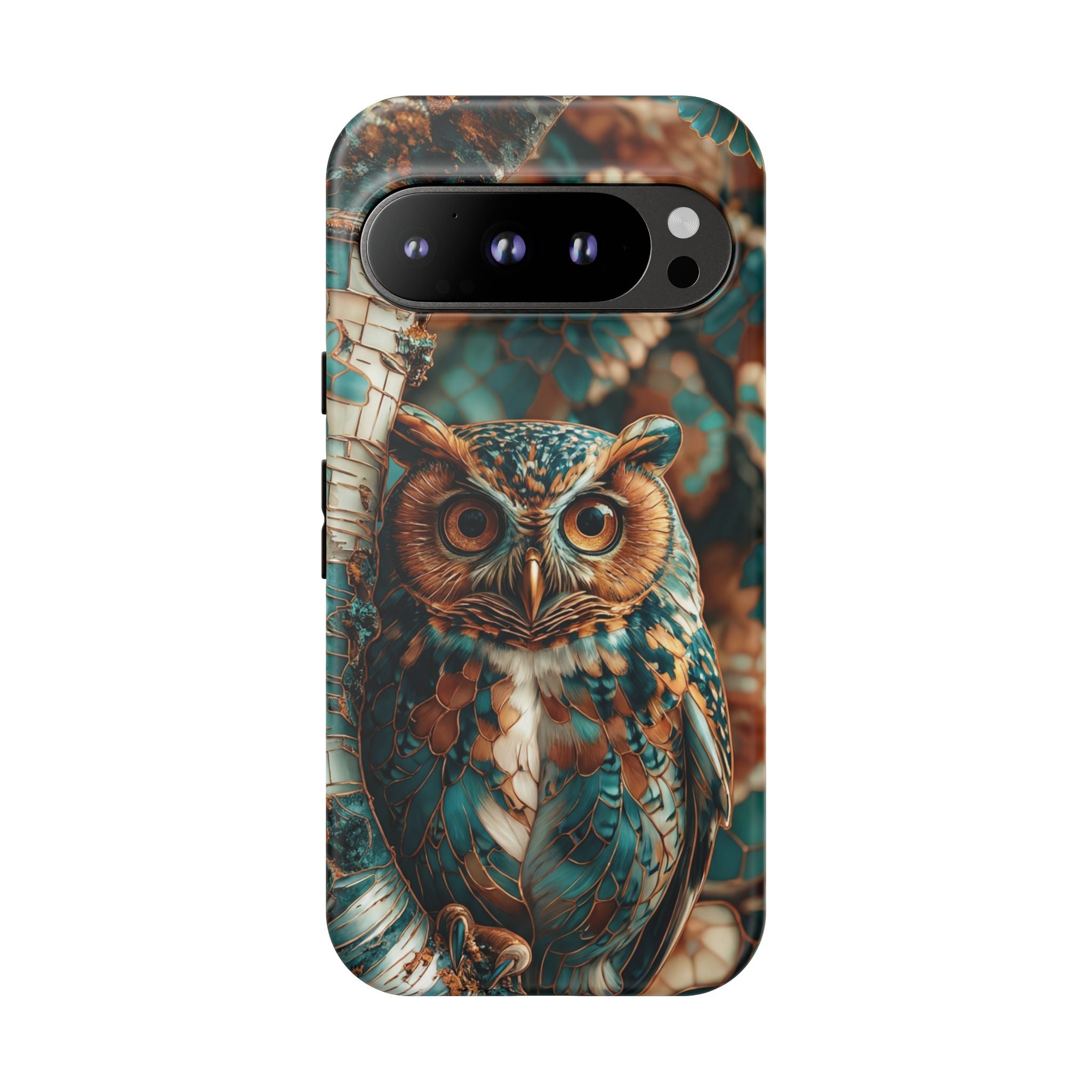 Owl Forest Tough Google Pixel Case | Teal & Brown Rustic Wildlife Protective Cover