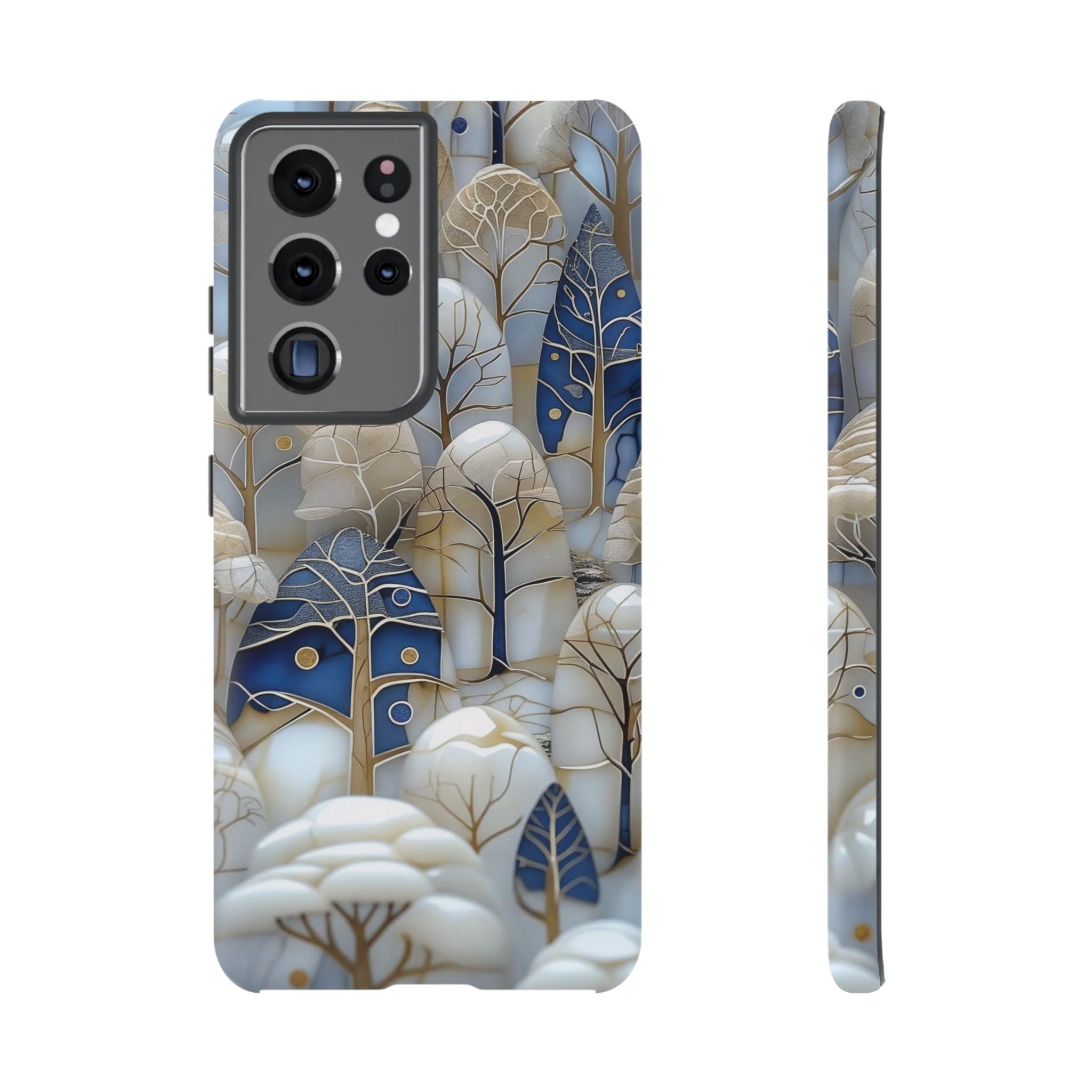 Blue Gold Winter Forest Samsung Galaxy Case — Elegant Tree Pattern Tough Case
