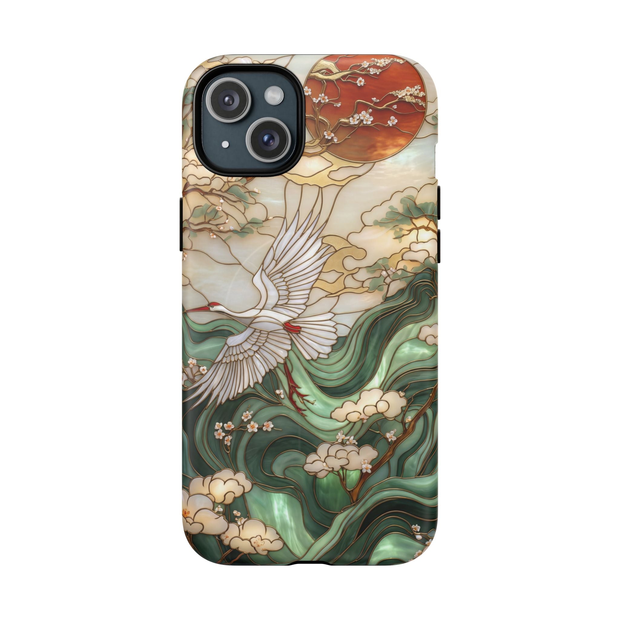 Custodia rigida MagSafe per iPhone Crane &amp; Waves | Custodia protettiva ispirata all'arte giapponese