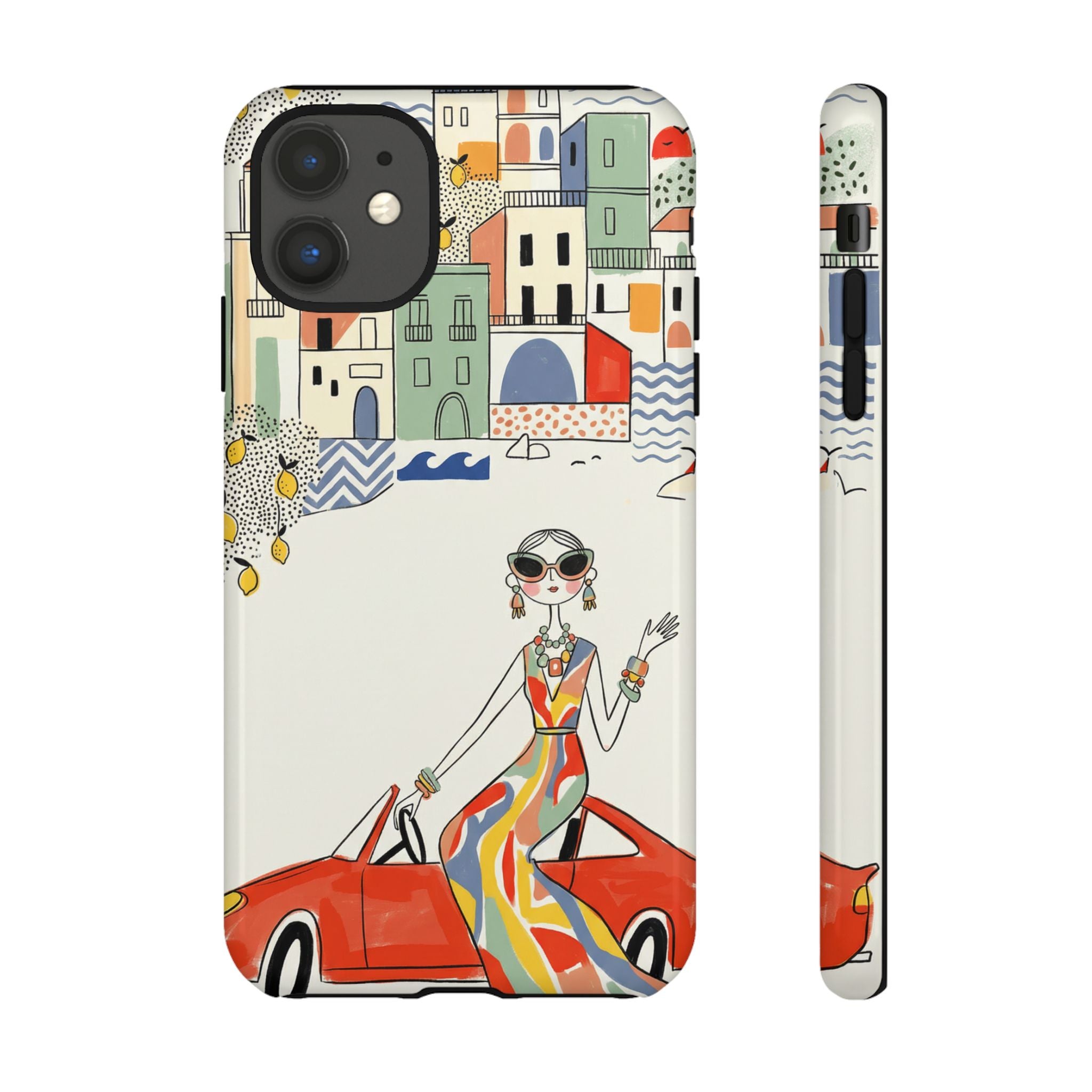Stylish Riviera iPhone Case | Chic Retro Woman in Convertible Design