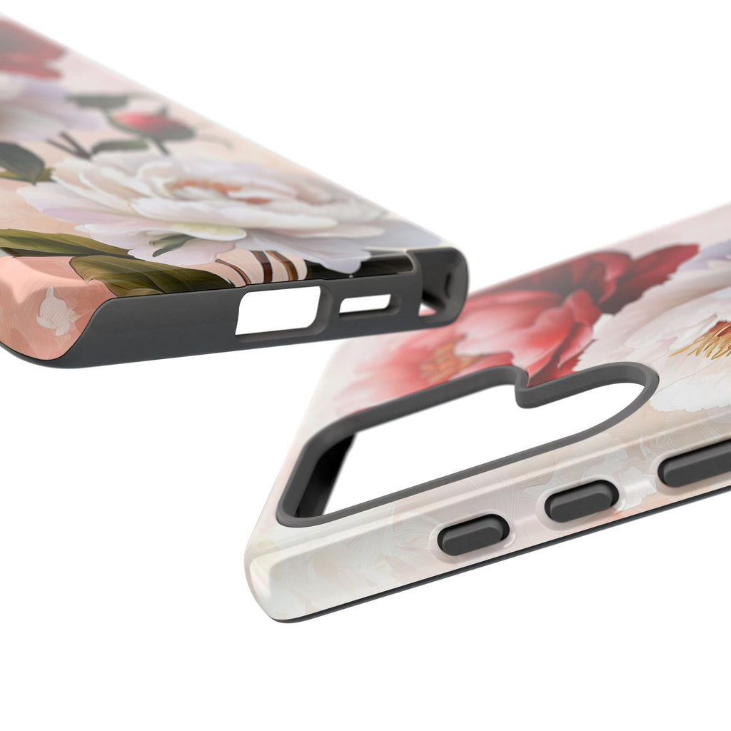 Custodia per Samsung Galaxy con motivo floreale Peony | Rosa bianca vintage