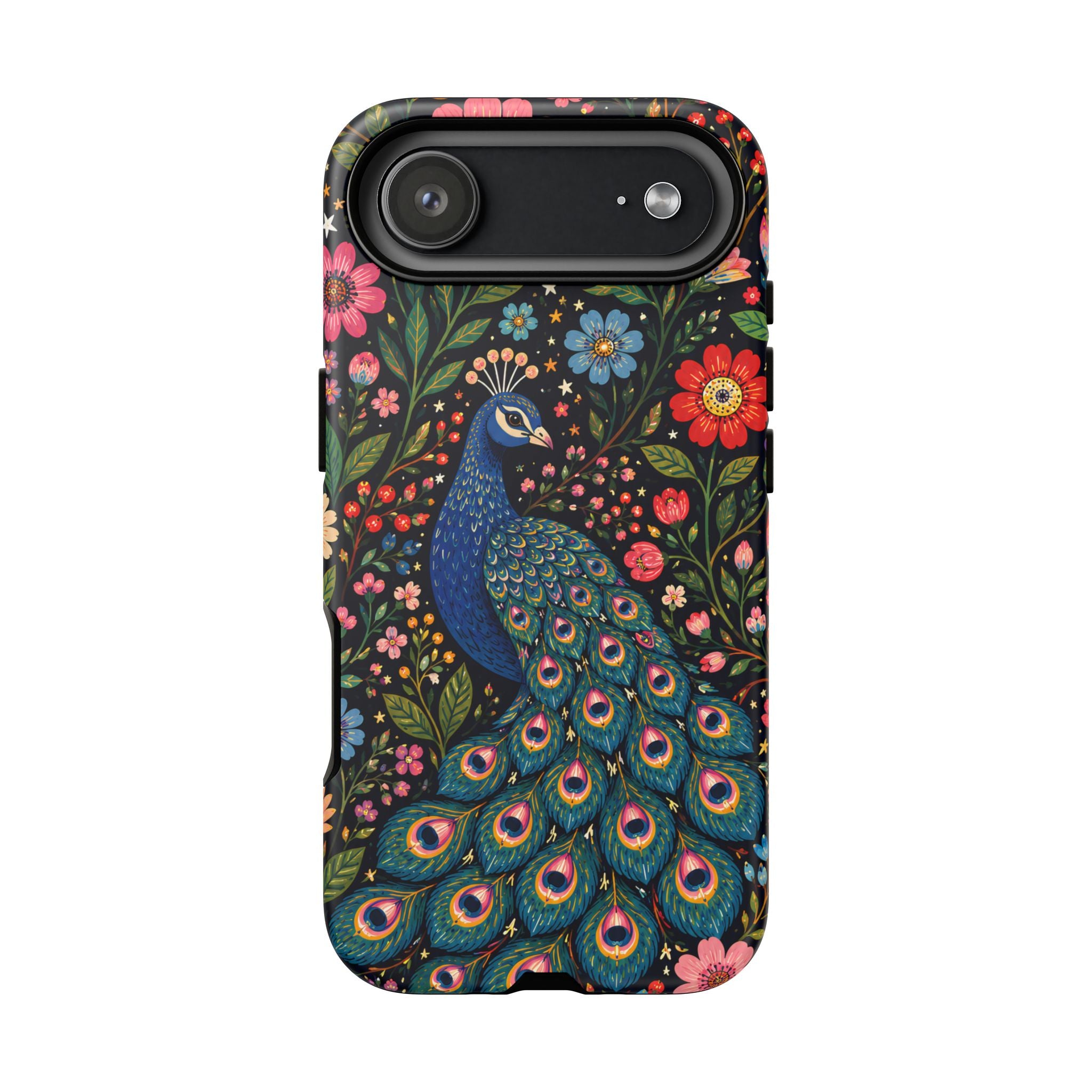 Peacock Floral Tough iPhone Case | Protective Phone Case with Colorful Garden Design